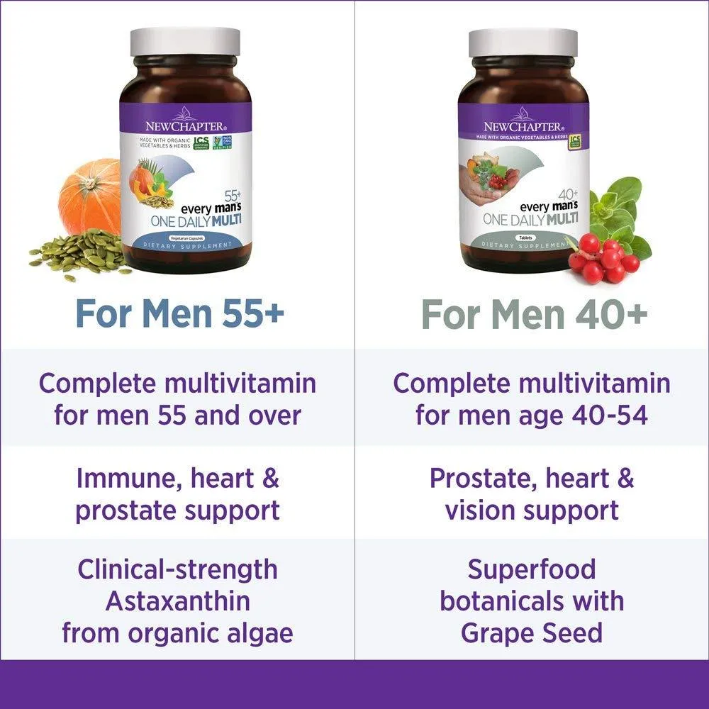 New Chapter Every Man's One Daily 55  Multi with Fermented Probiotics   Whole Foods   Astaxanthin   Organic Non-GMO Ingredients - 72 Vegetarian Tablets