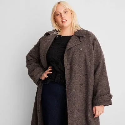 New - Future Collective Reese Women's Plus Winter Textured Trench Coat Jacket