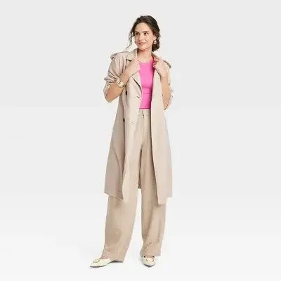 New - Women's Linen Trench Coat - A New Day Tan M