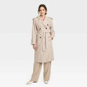 New - Women's Linen Trench Coat - A New Day Tan M