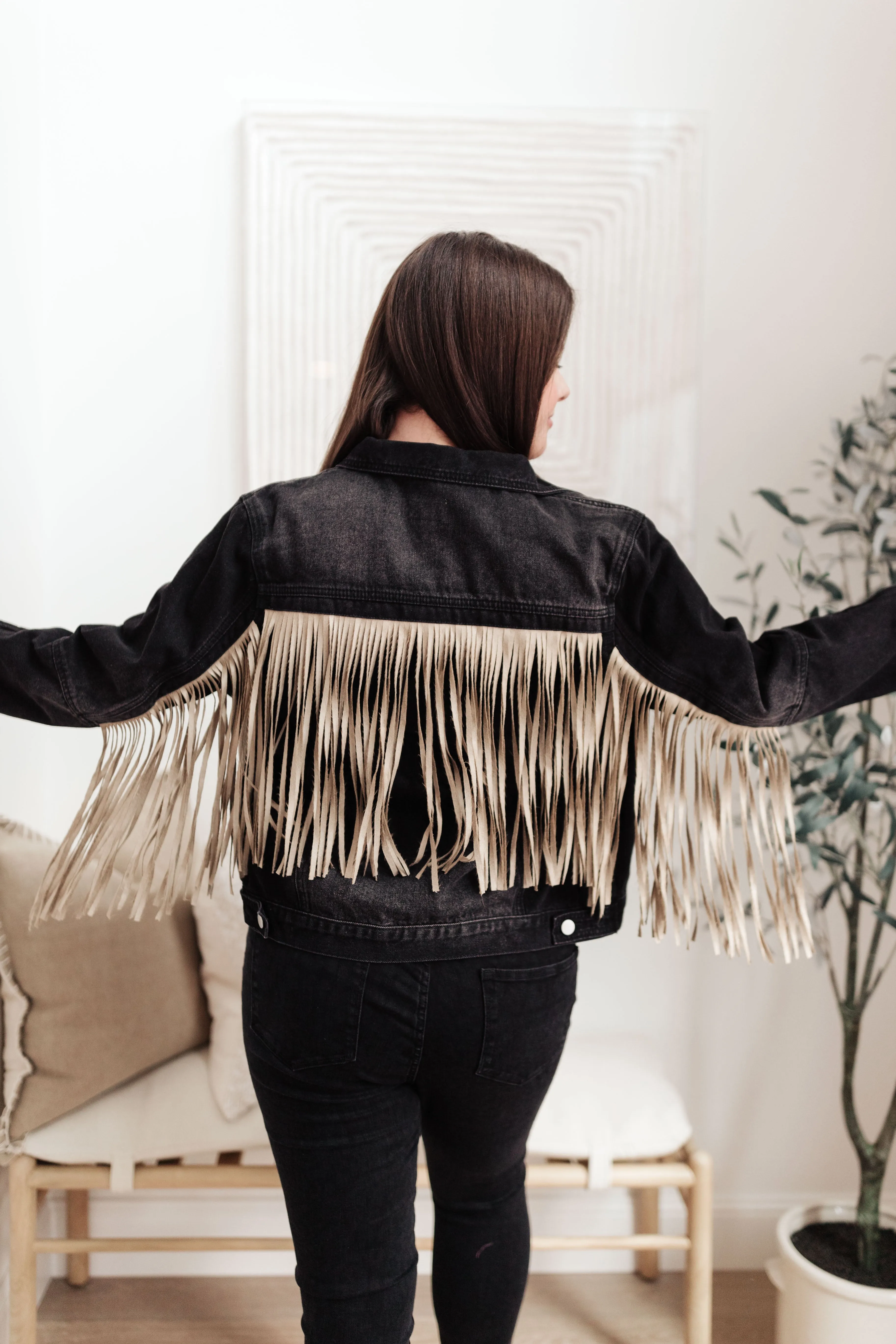 On The Fringe Jacket in Ash Black