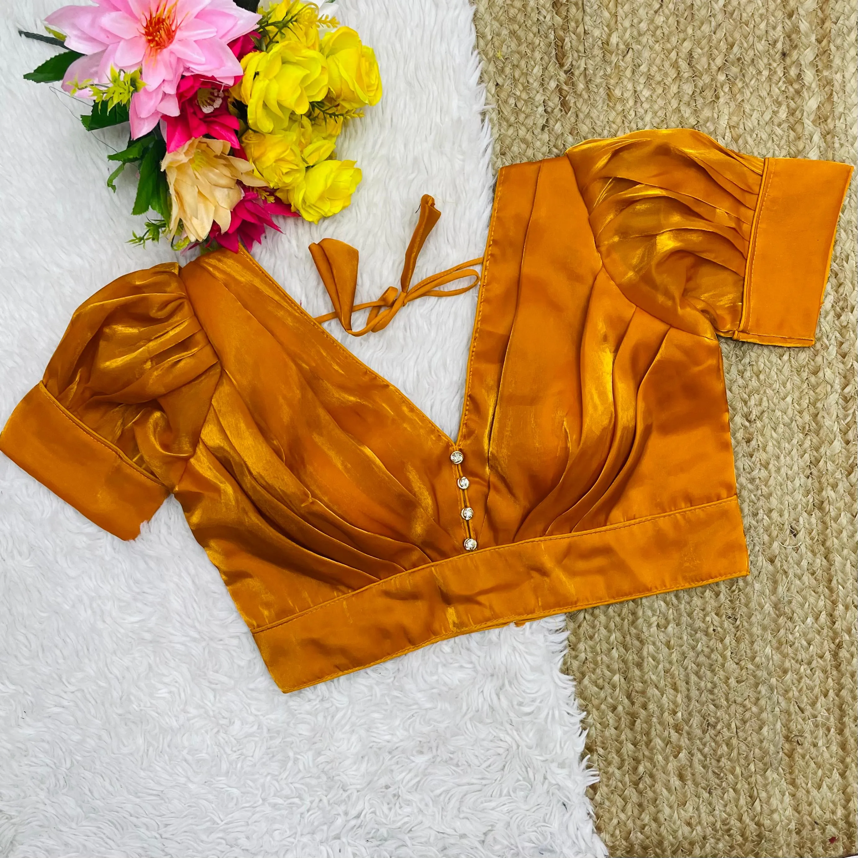 Orange Glamorous Ruffled Metallic Jimmy Choo Blouse