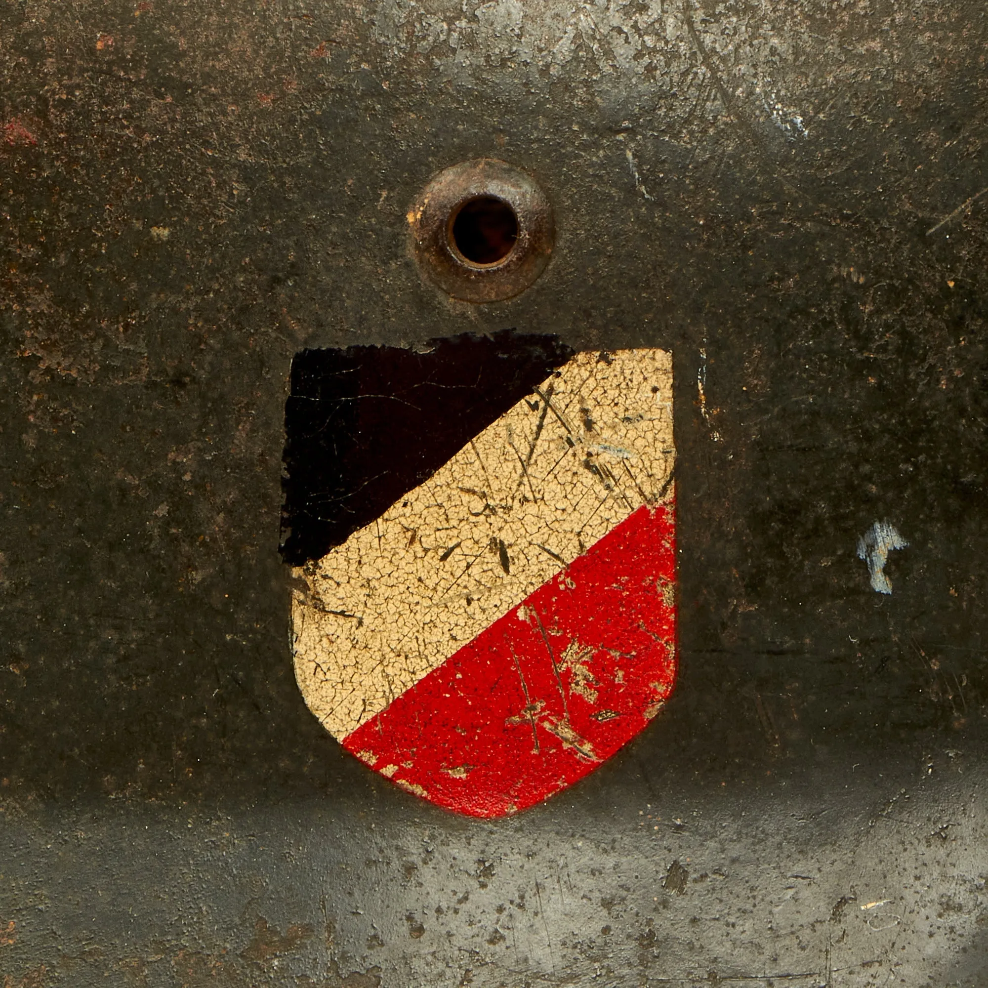 Original German WWII Battle Damaged 1939 Dated Luftwaffe M35 Double Decal Steel Helmet with 61cm Liner - marked Q68