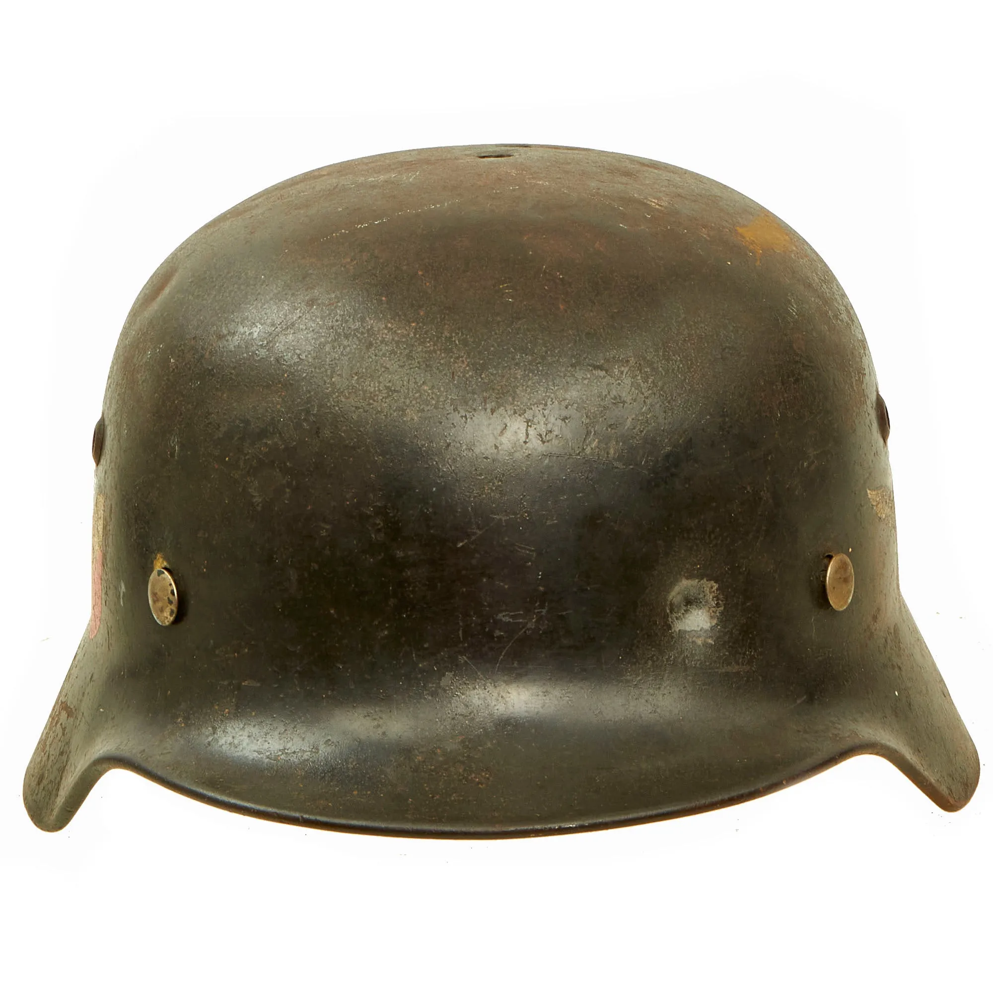 Original German WWII Battle Damaged 1939 Dated Luftwaffe M35 Double Decal Steel Helmet with 61cm Liner - marked Q68