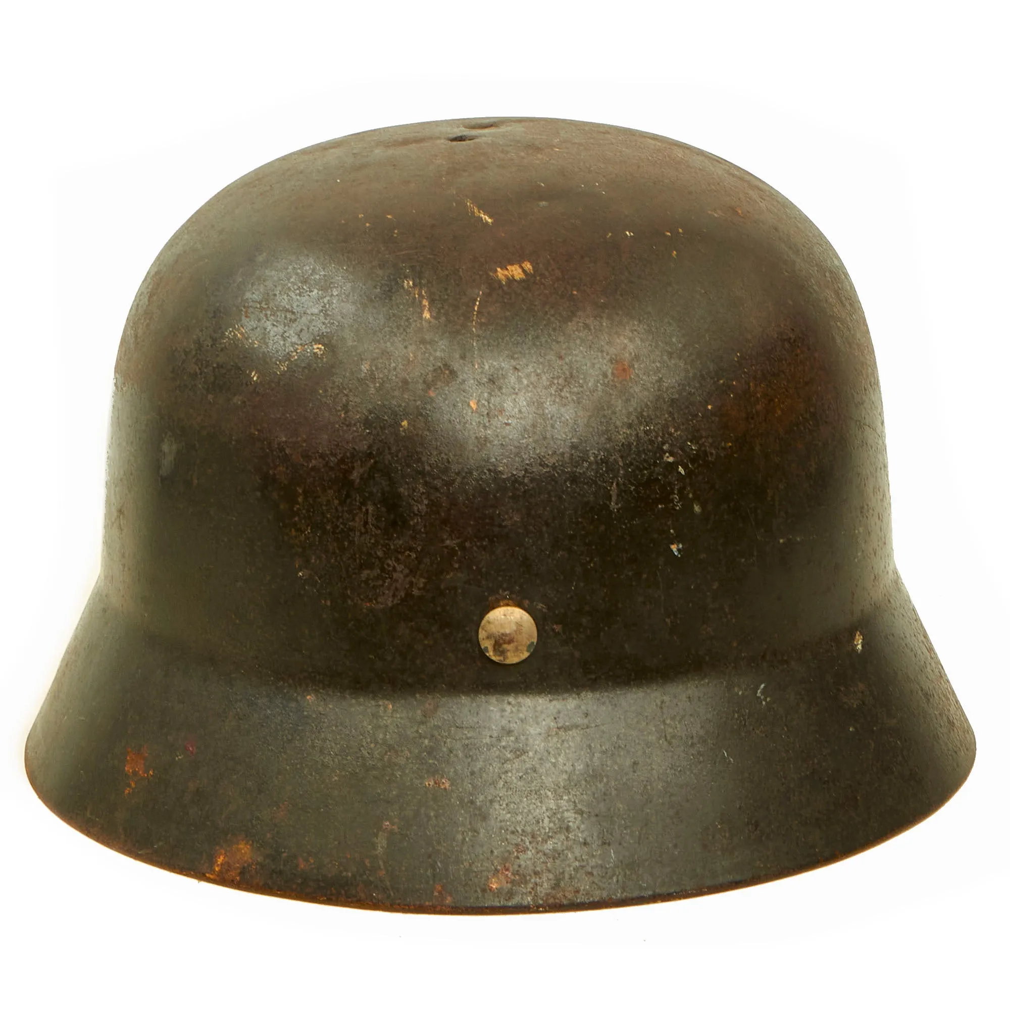 Original German WWII Battle Damaged 1939 Dated Luftwaffe M35 Double Decal Steel Helmet with 61cm Liner - marked Q68