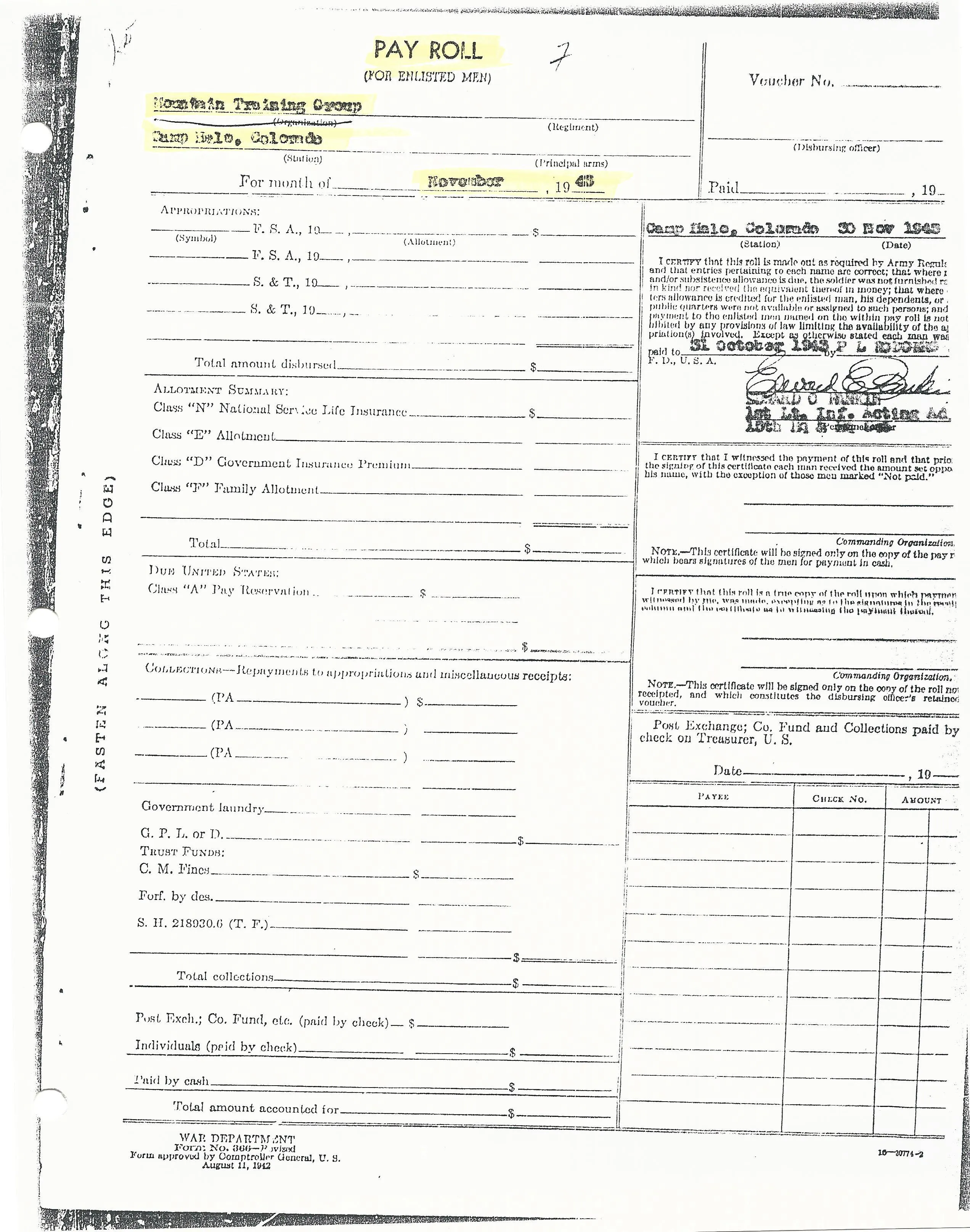 Original U.S. WWII 10th Mountain Division Kiska and Italian Campaign Named Grouping