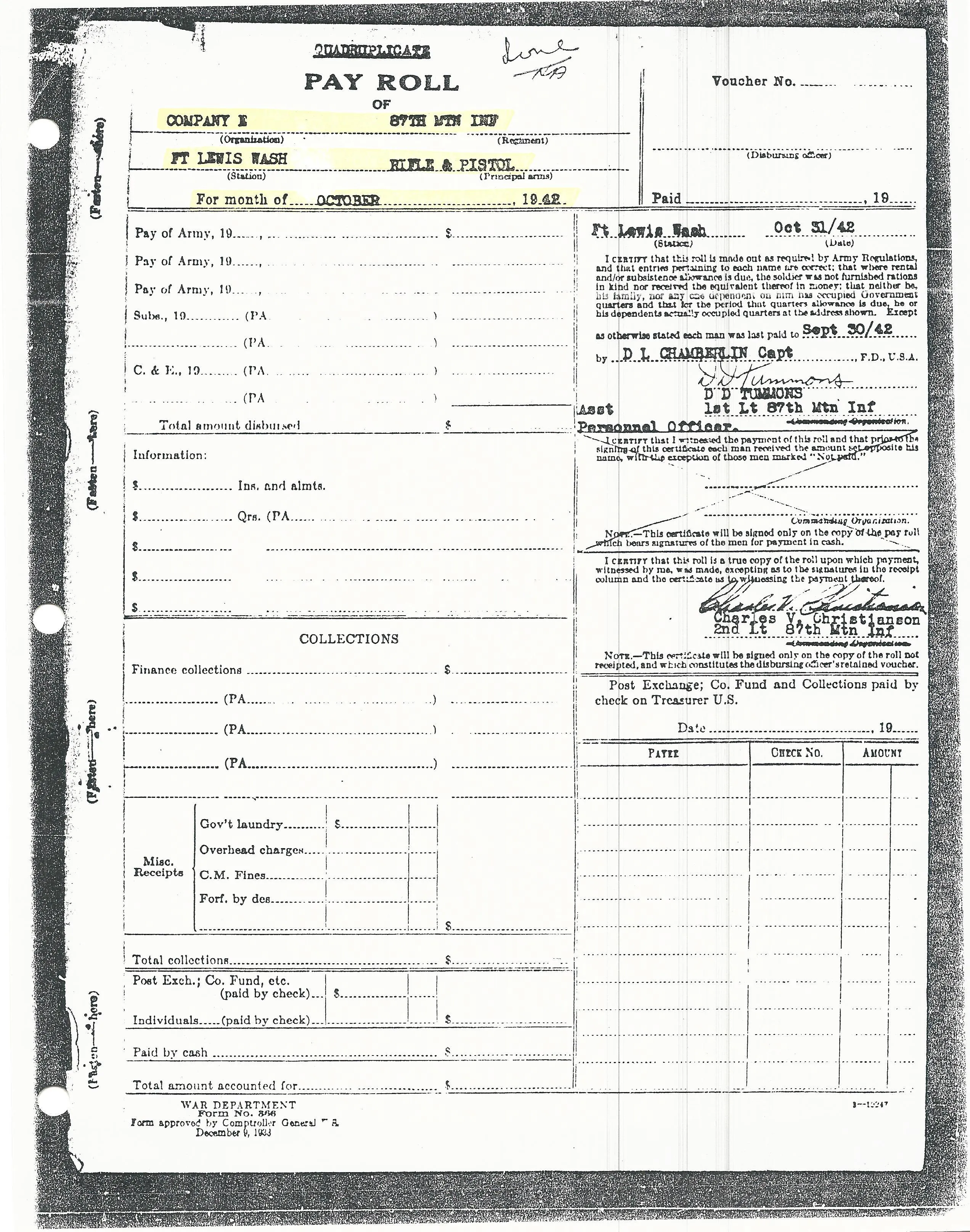 Original U.S. WWII 10th Mountain Division Kiska and Italian Campaign Named Grouping