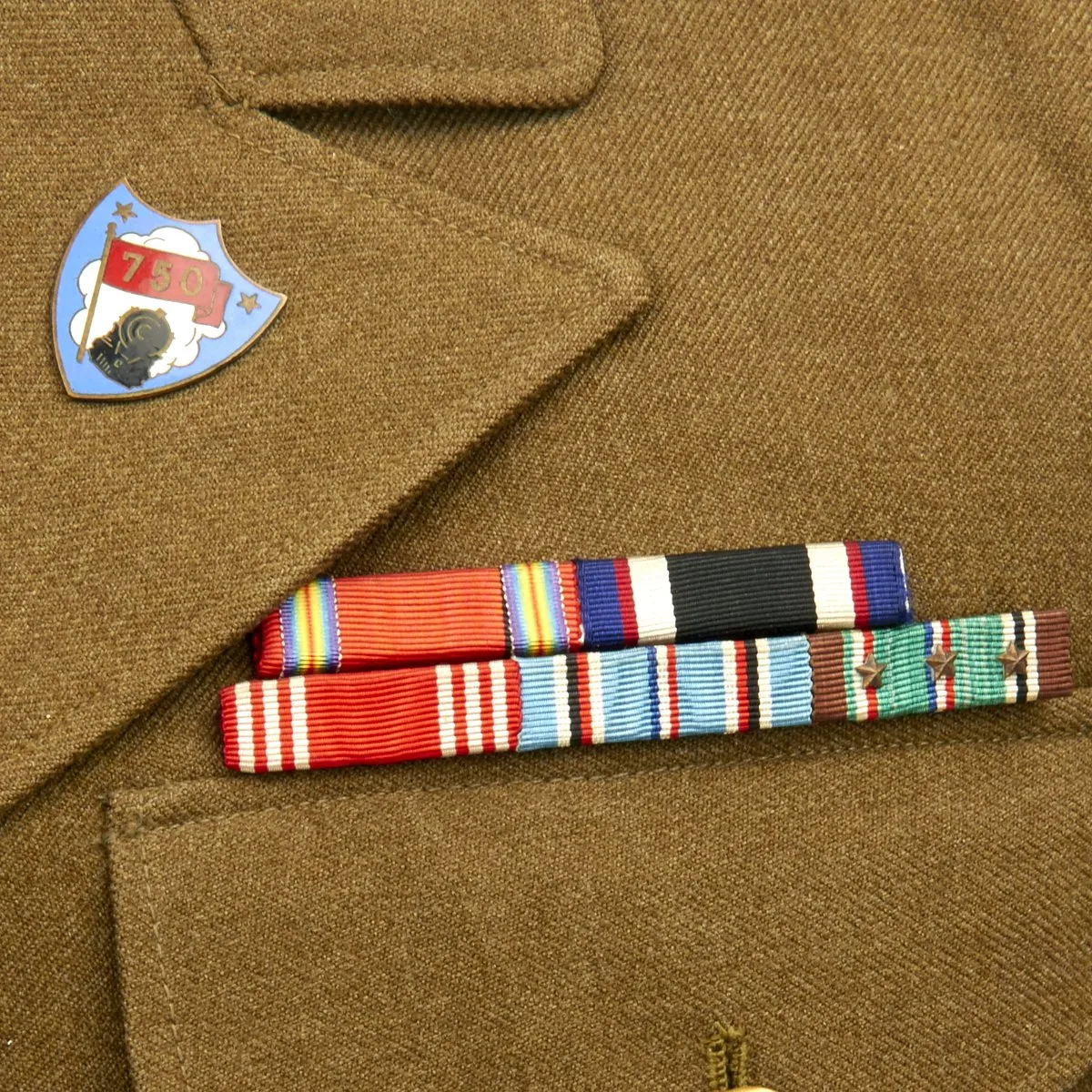 Original U.S. WWII 750th Railway Operating Battalion Ike Jacket with Distinctive Unit Insignia