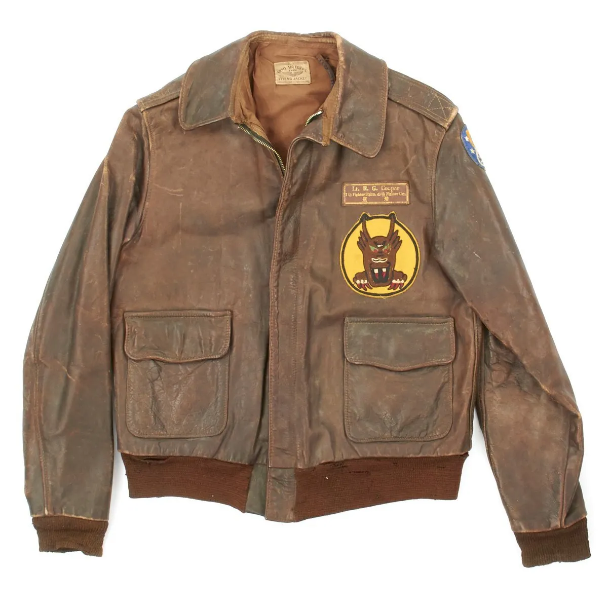 Original U.S. WWII 7th Fighter Squadron P-38 Lightning Pilot Flight Jacket Grouping