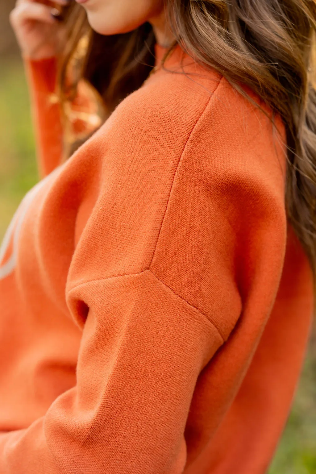 Outlined Pumpkin Ribbed Trim Sweater