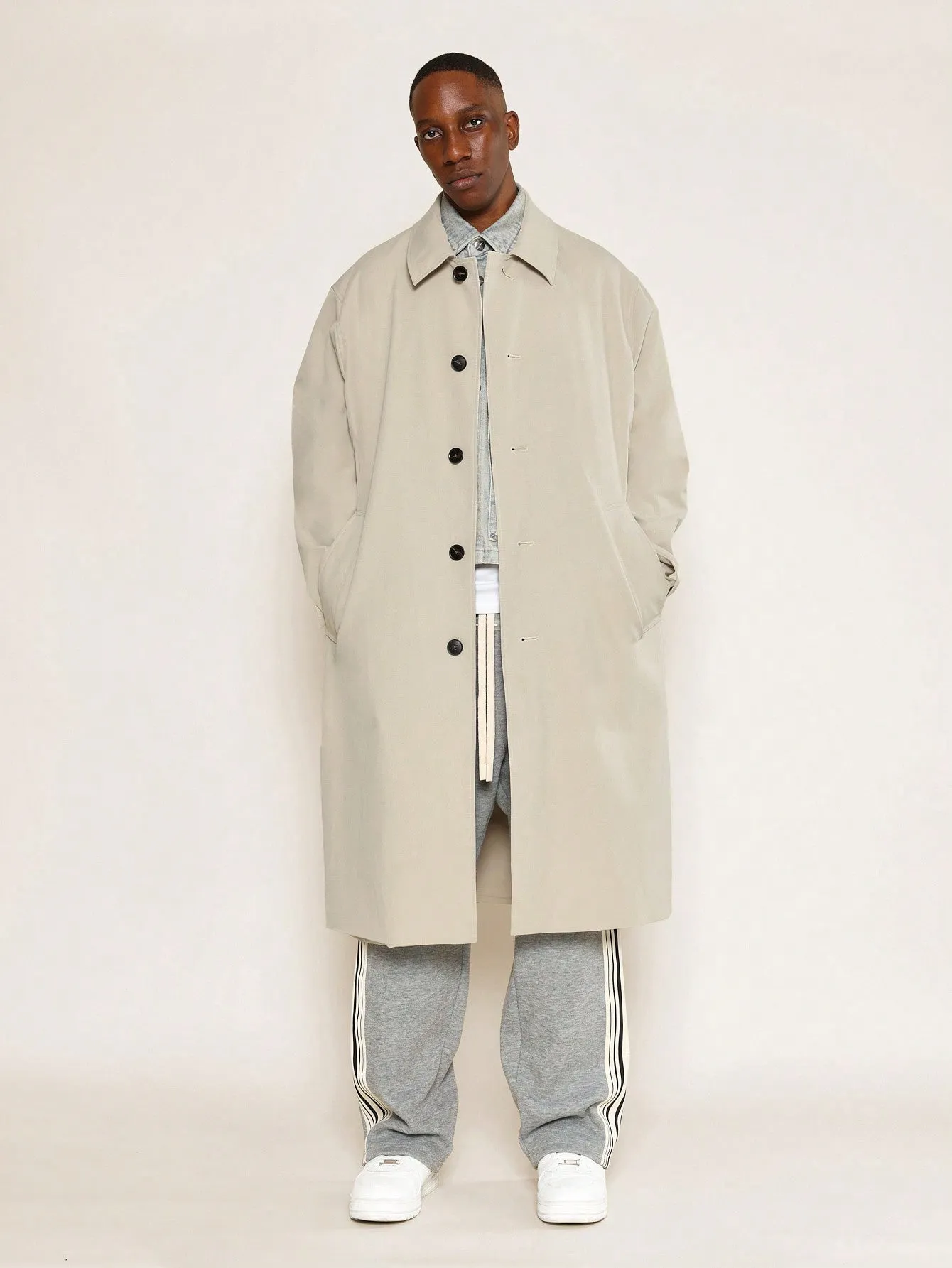 Oversized Fit Trench Coat With Side Entry Pocket