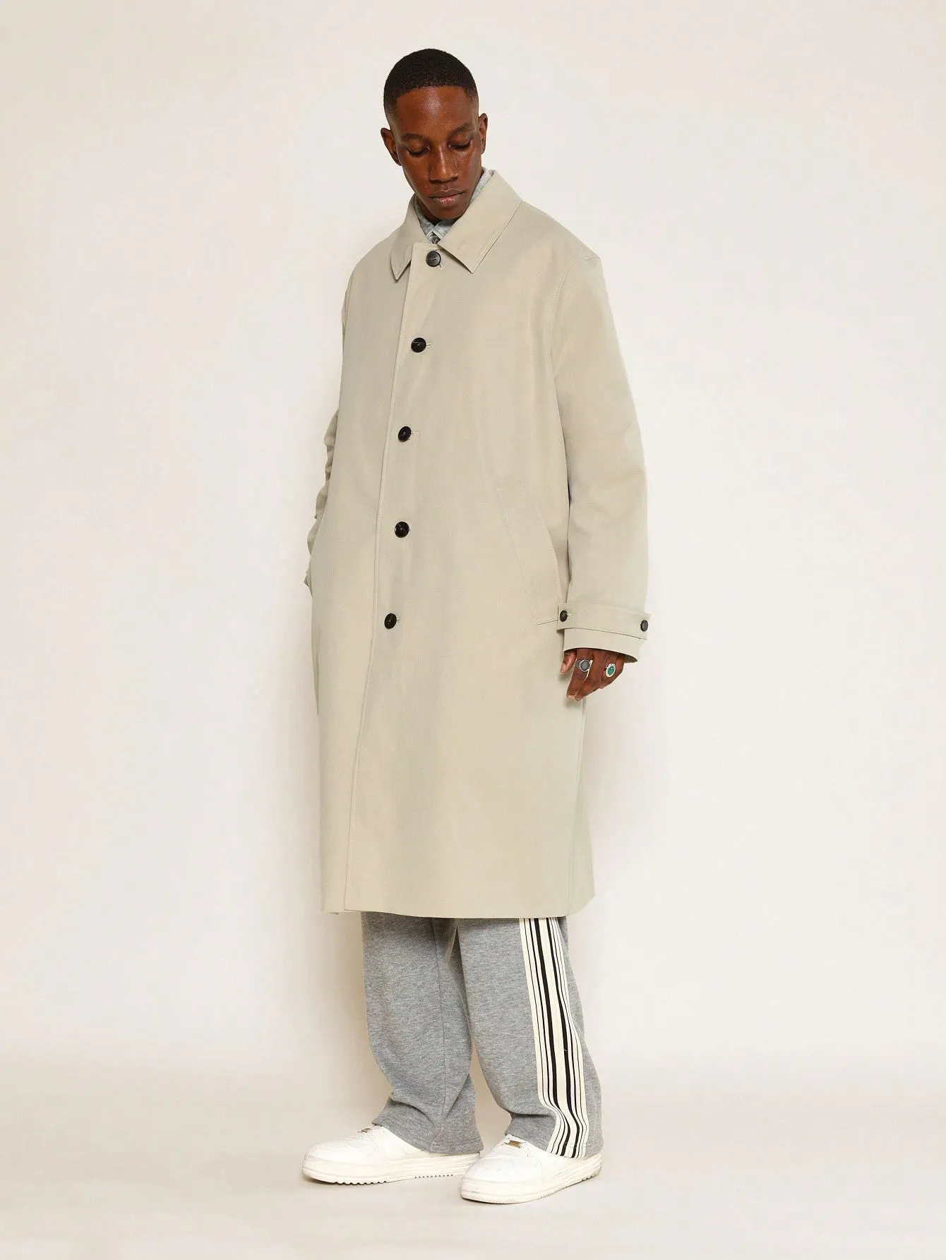 Oversized Fit Trench Coat With Side Entry Pocket