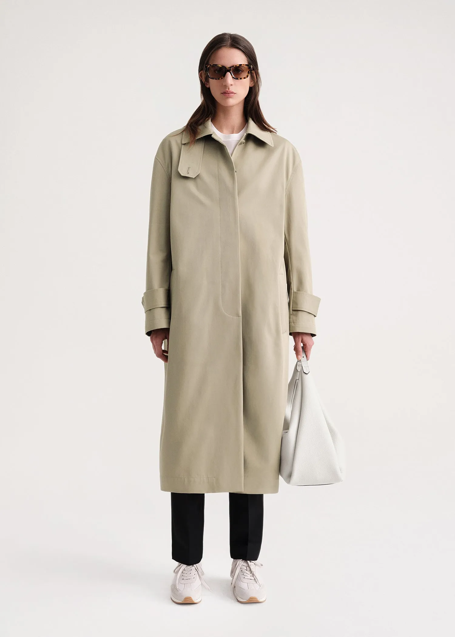 Oversized gabardine car coat trench beige