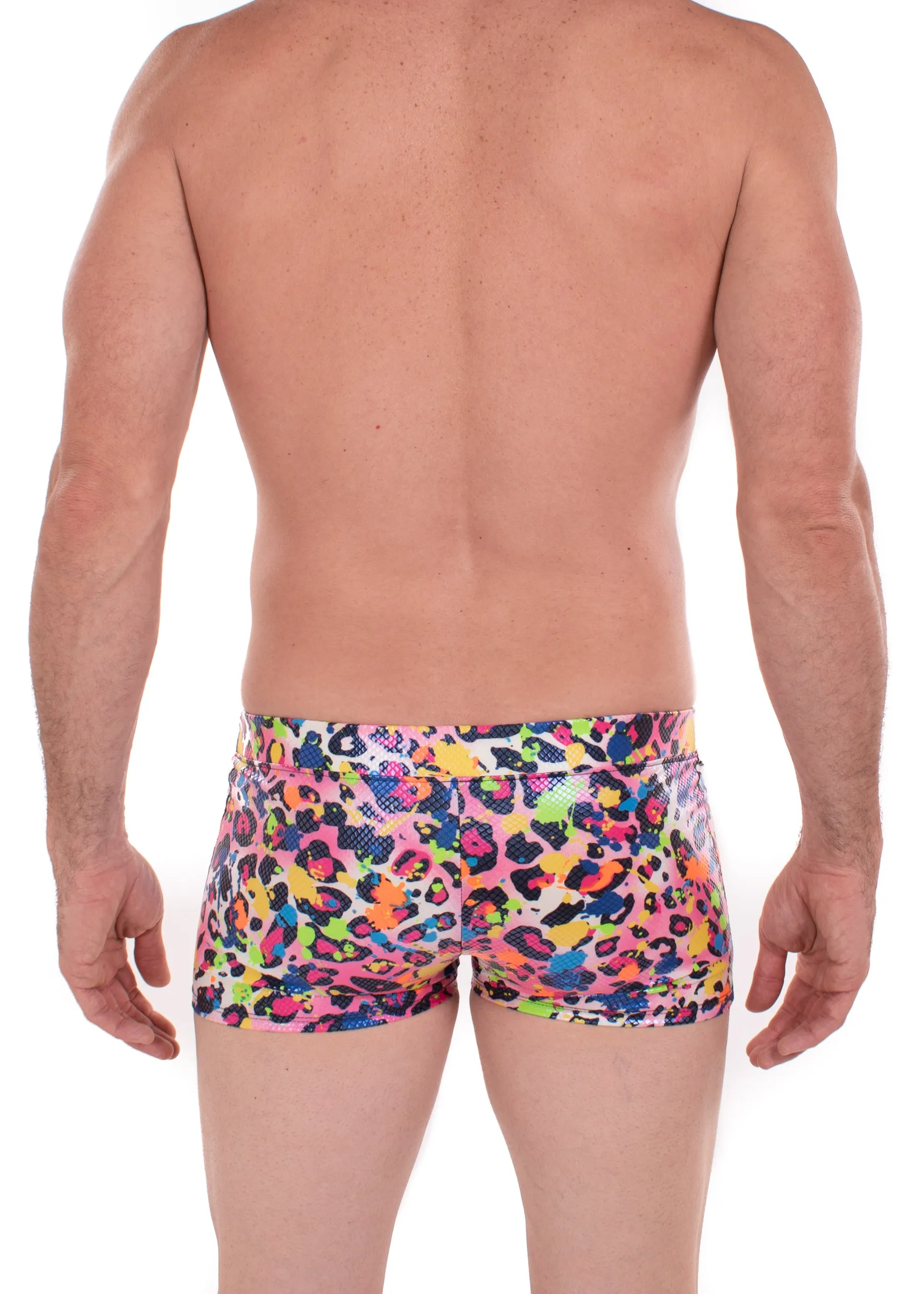 Party Animal: Animal Print Brief Booty Shorts // Square Front Swim Trunks Festival Shorts