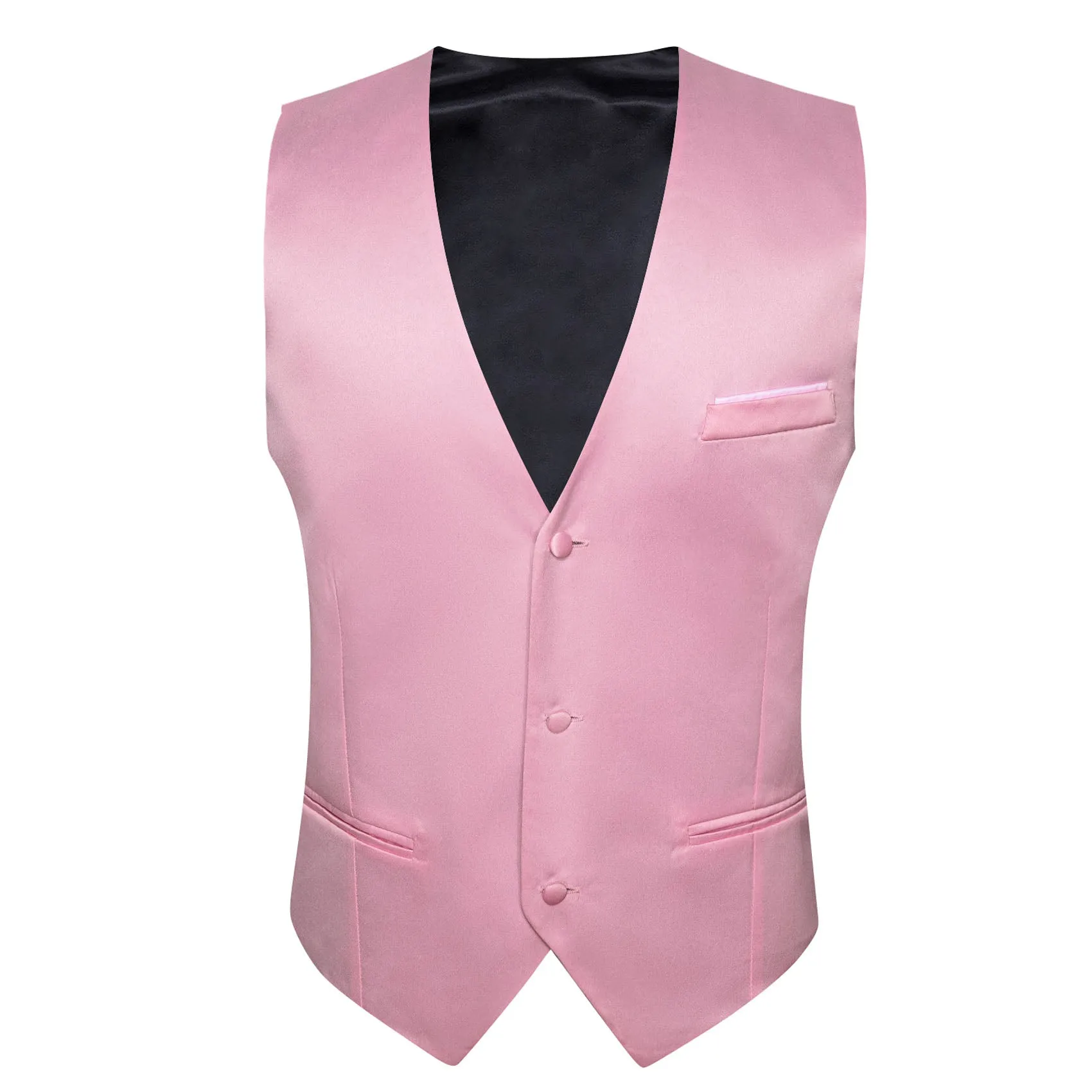 Pink Solid Satin Men's V-Neck Business Vest