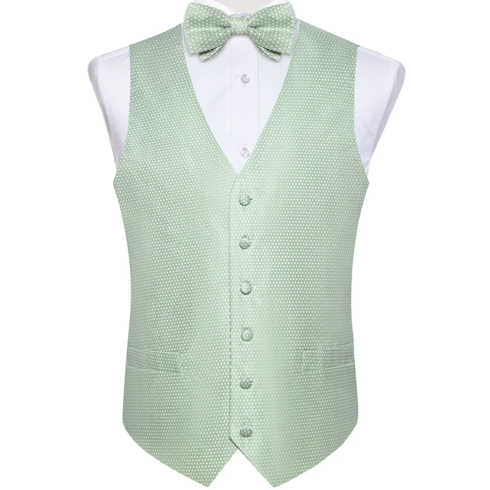 Pistachio Green Vest for Men Polka Dots Men's Vest Bow Tie Set