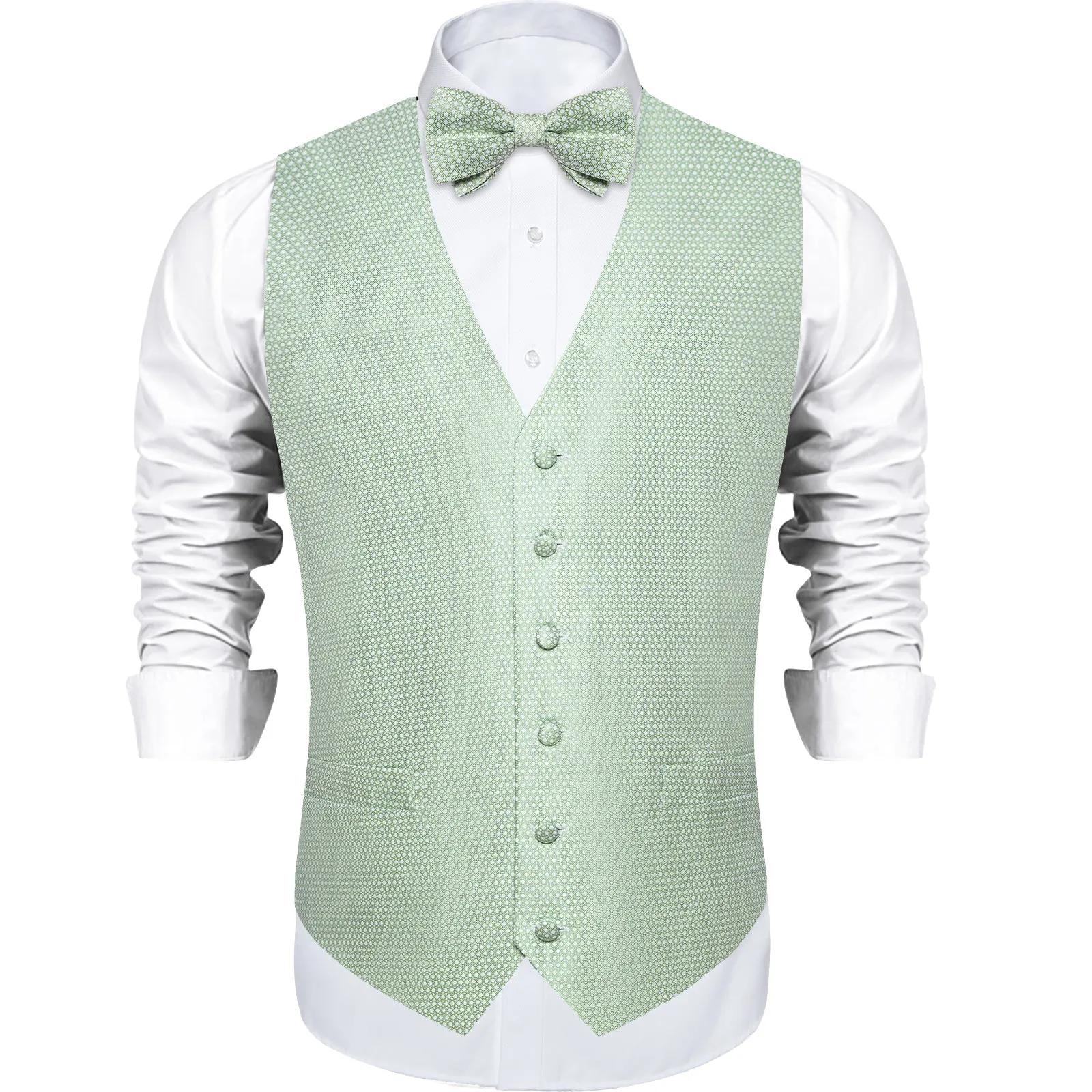 Pistachio Green Vest for Men Polka Dots Men's Vest Bow Tie Set