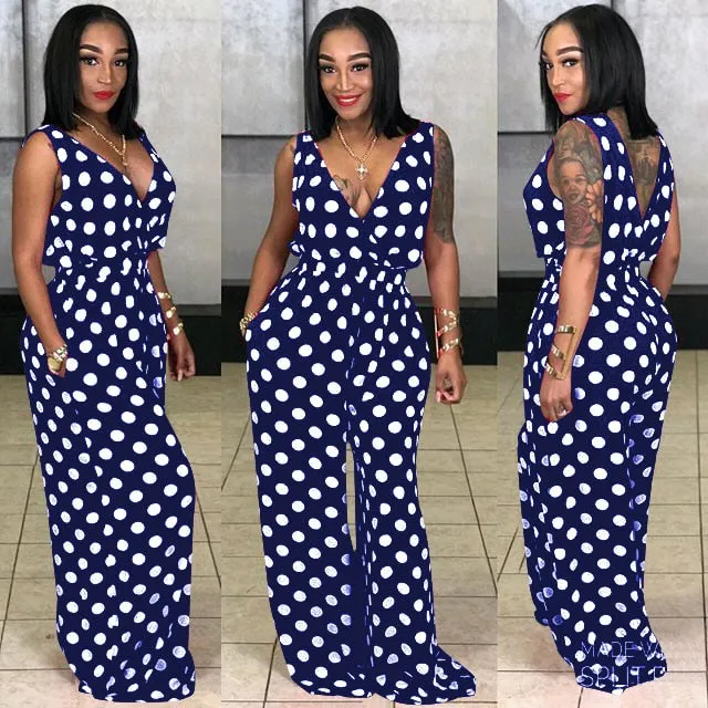 Plus Size Casual Jumpsuits w/ Polka Prints