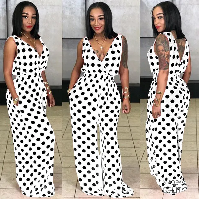 Plus Size Casual Jumpsuits w/ Polka Prints