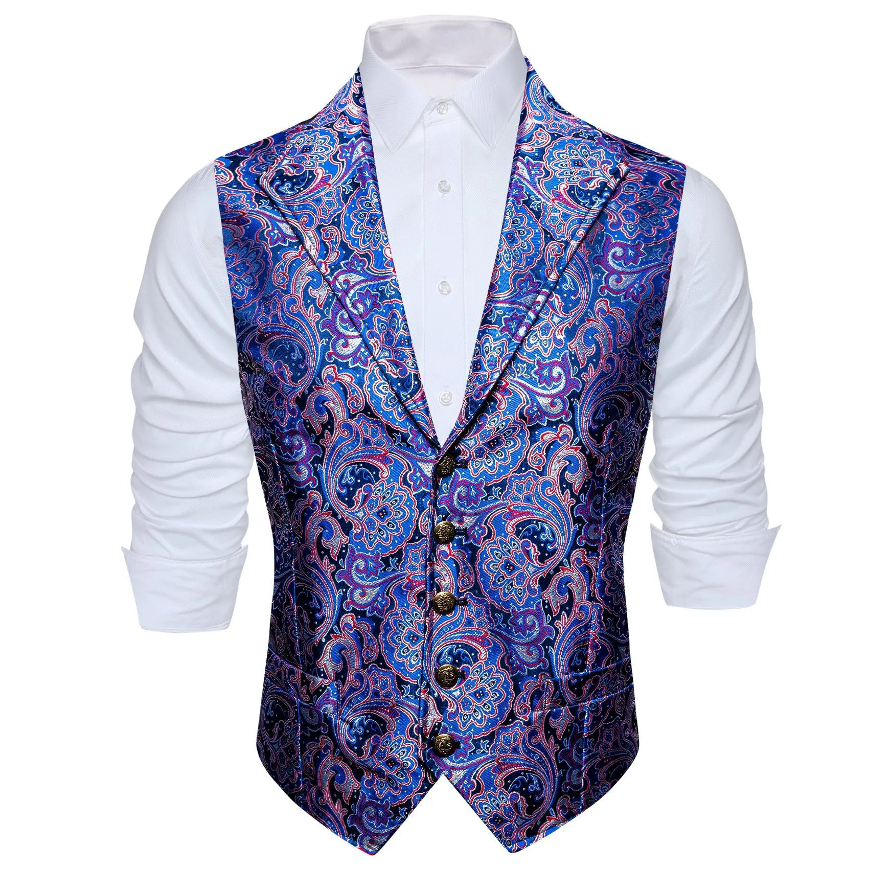 Purple Blue Paisley Jacquard Men's Collar Suit Vest