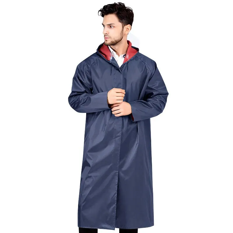 PVC Women Men's Waterproof Long Windbreaker Raincoats Vintage Green Navy Hooded Trench Coat Male Outdoor Hiking Fishing For Men