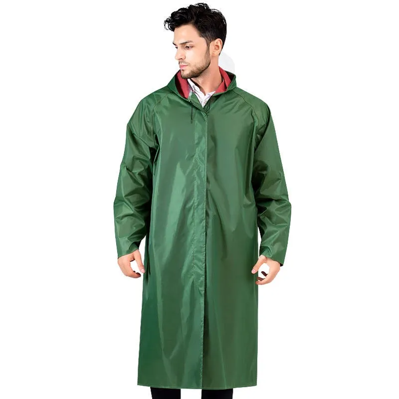 PVC Women Men's Waterproof Long Windbreaker Raincoats Vintage Green Navy Hooded Trench Coat Male Outdoor Hiking Fishing For Men