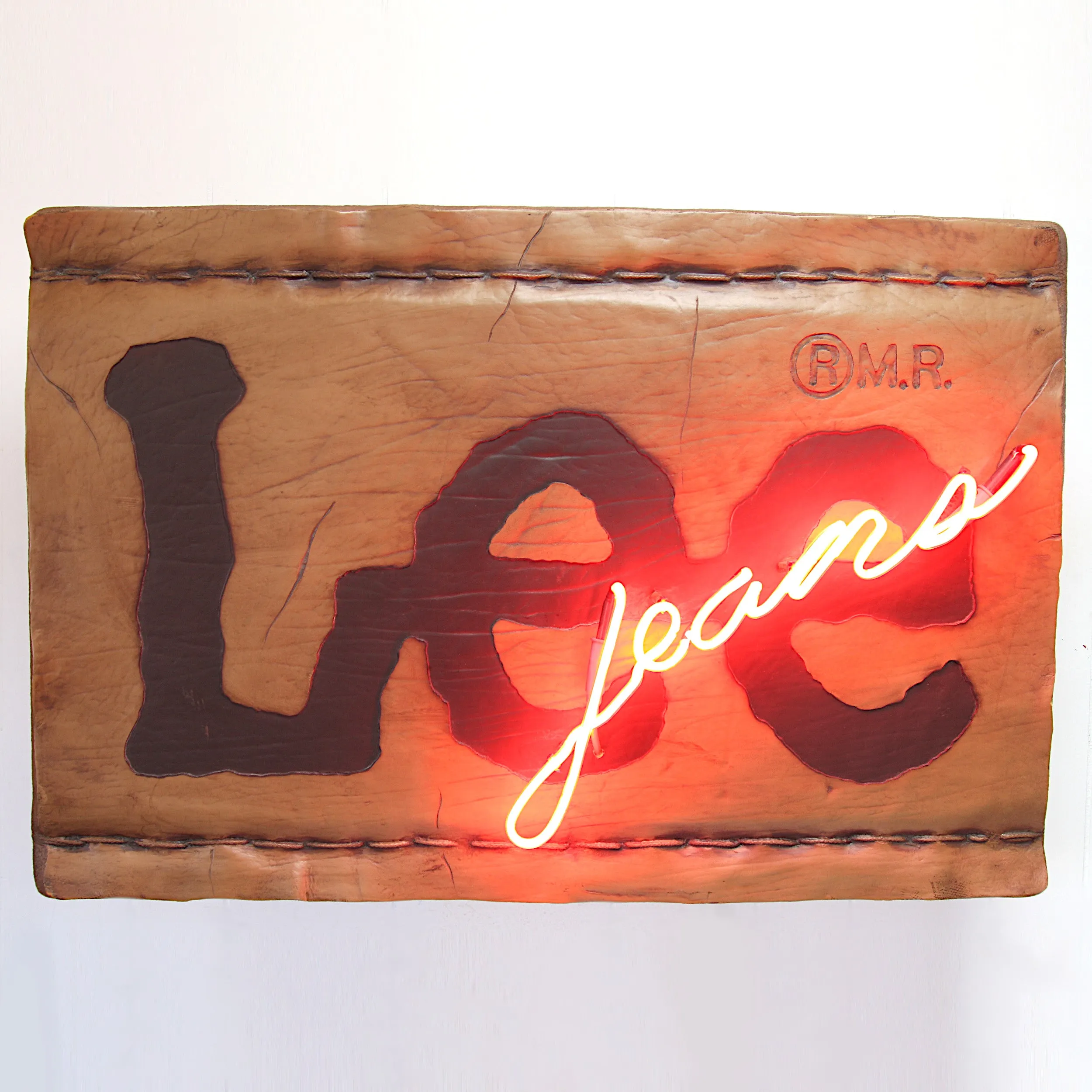 Rare 1980s Vintage Lee Jeans Commercial Dealer Leather Tag Neon Sign