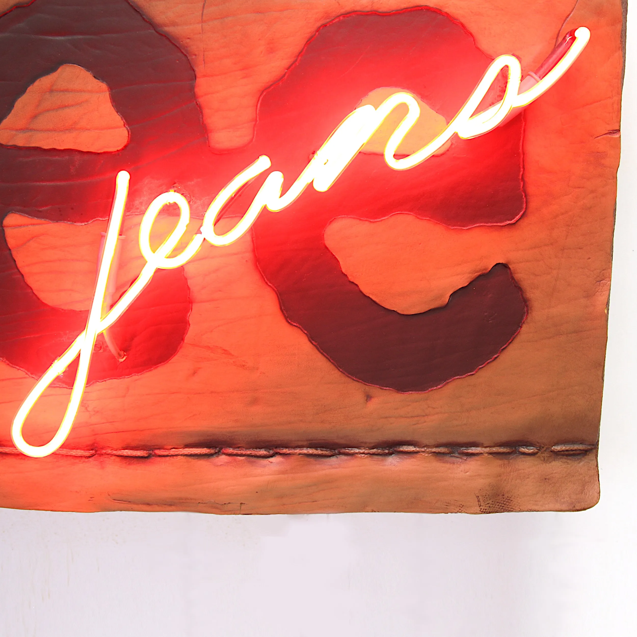 Rare 1980s Vintage Lee Jeans Commercial Dealer Leather Tag Neon Sign