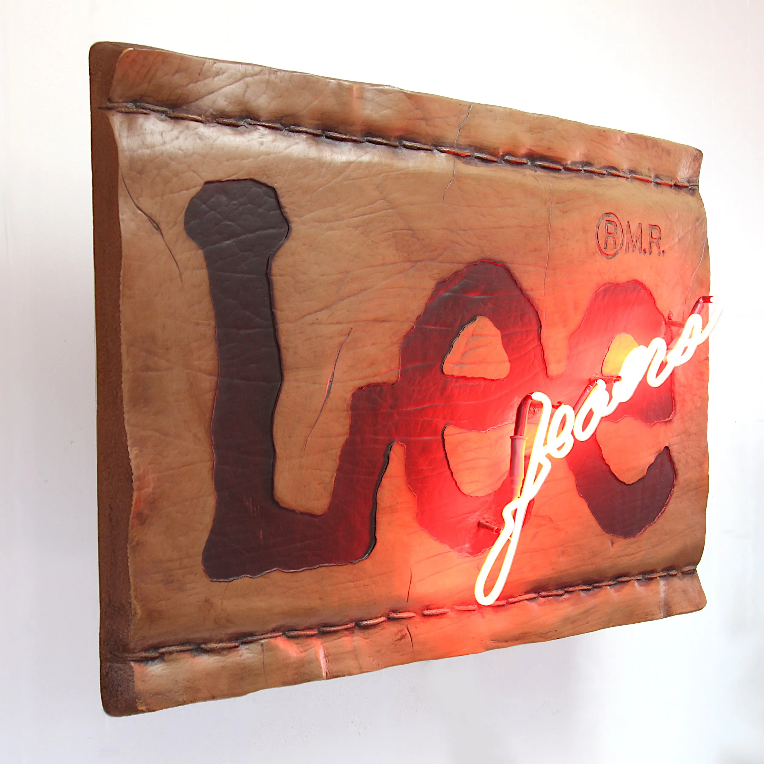 Rare 1980s Vintage Lee Jeans Commercial Dealer Leather Tag Neon Sign