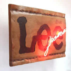 Rare 1980s Vintage Lee Jeans Commercial Dealer Leather Tag Neon Sign