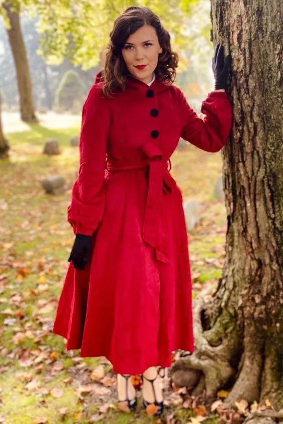 Red hooded maxi wool coat 3225