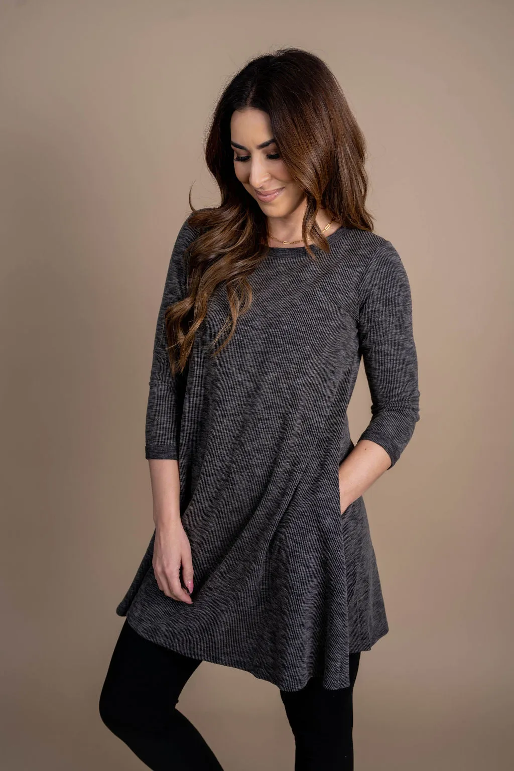 Ribbed 3/4 Sleeve Tunic Tee