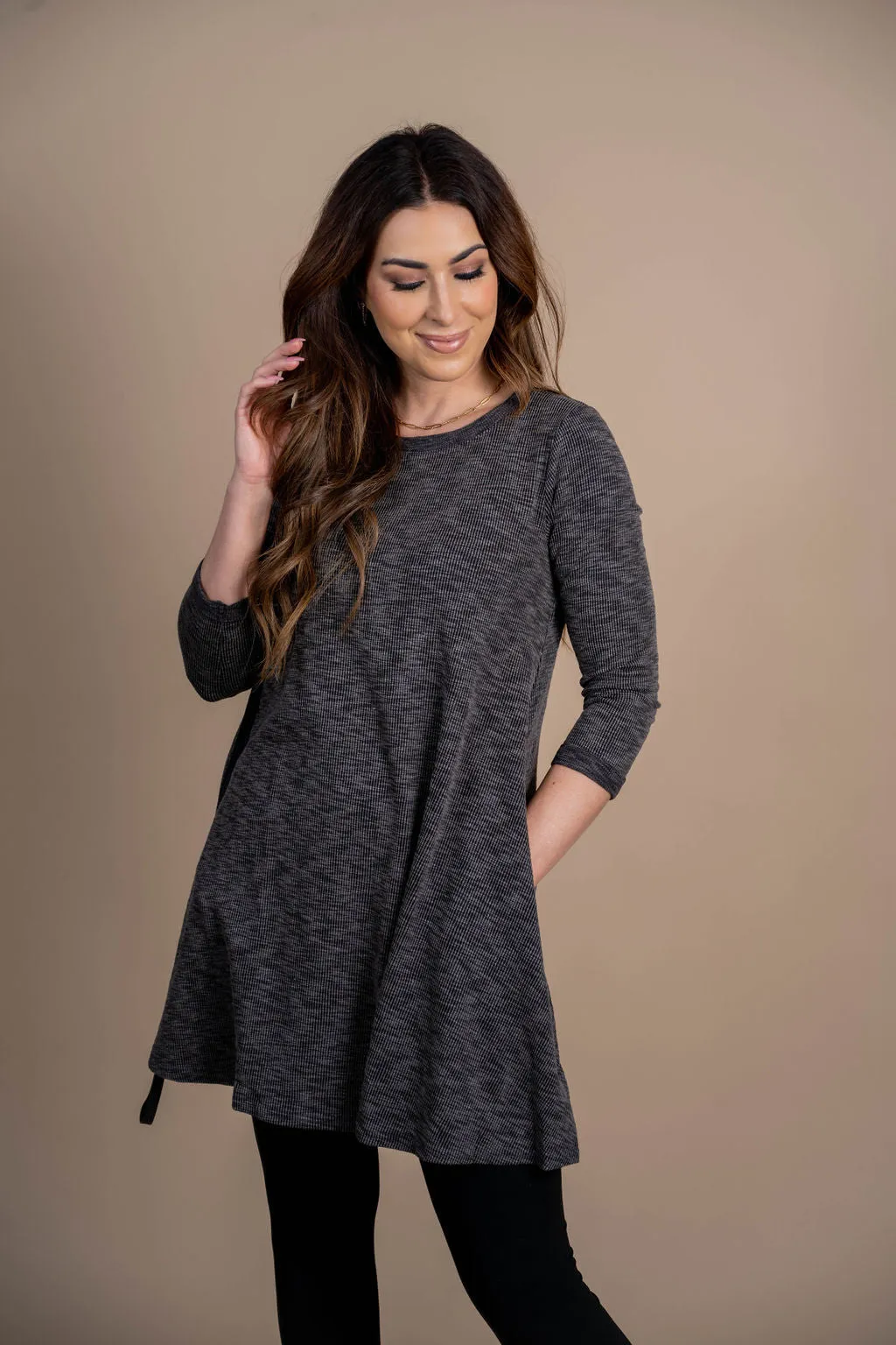 Ribbed 3/4 Sleeve Tunic Tee