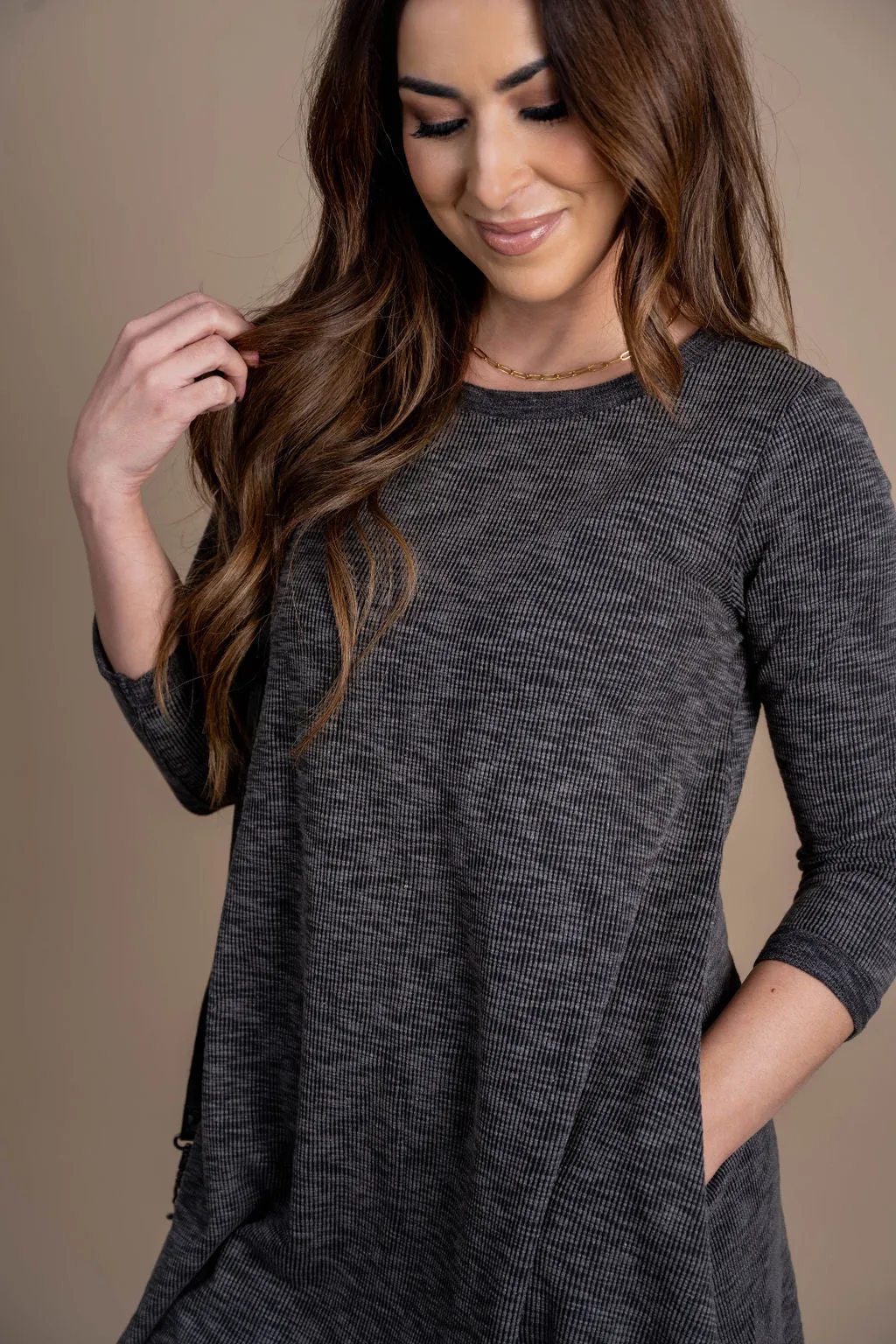 Ribbed 3/4 Sleeve Tunic Tee