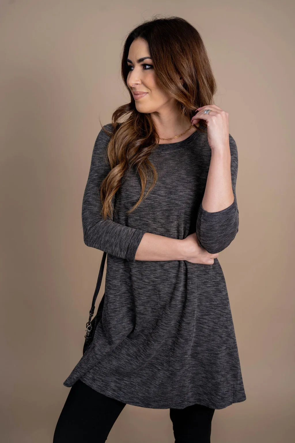 Ribbed 3/4 Sleeve Tunic Tee