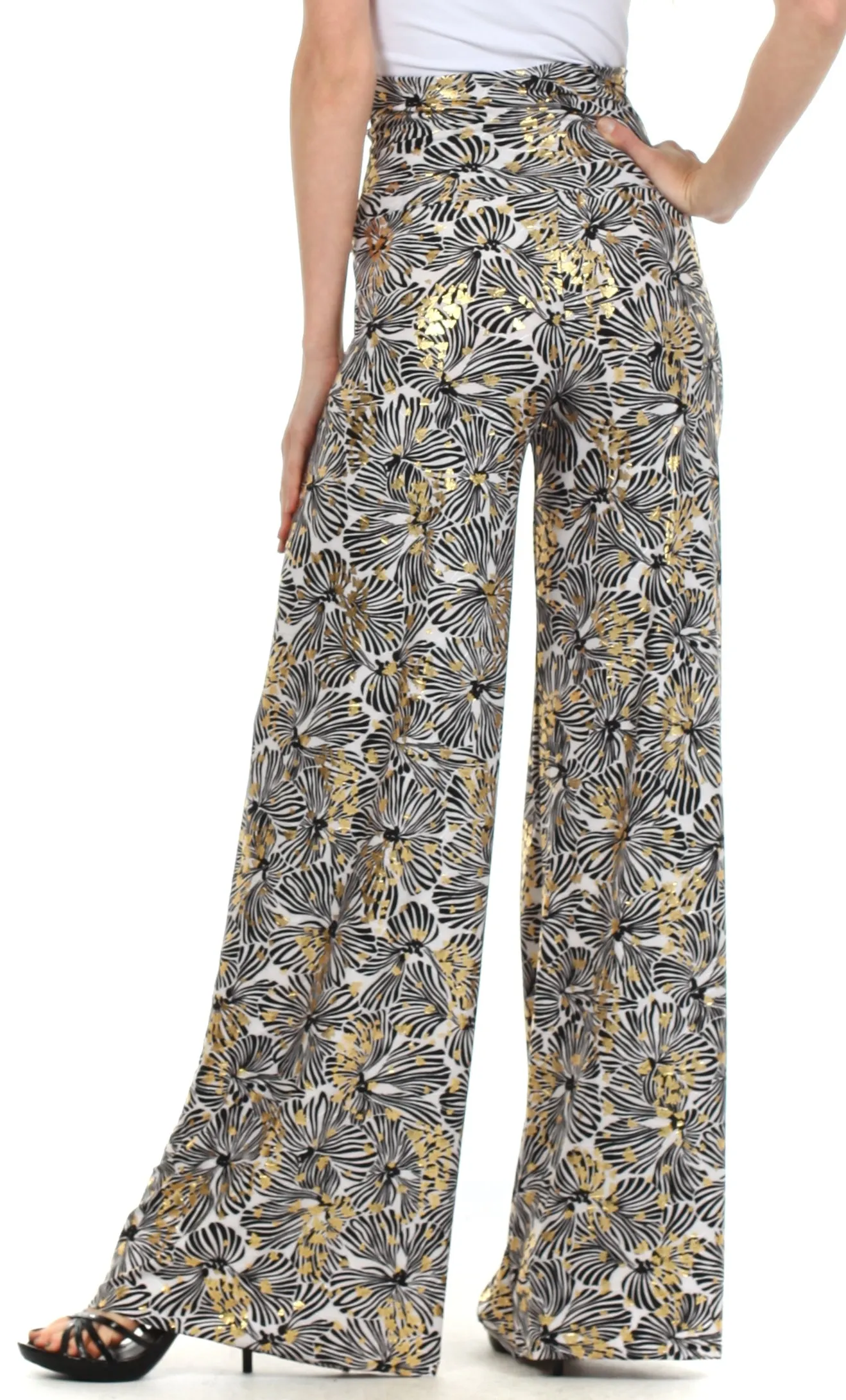 Sakkas Metallic Foil High Waist Wide Leg Palazzo Pant