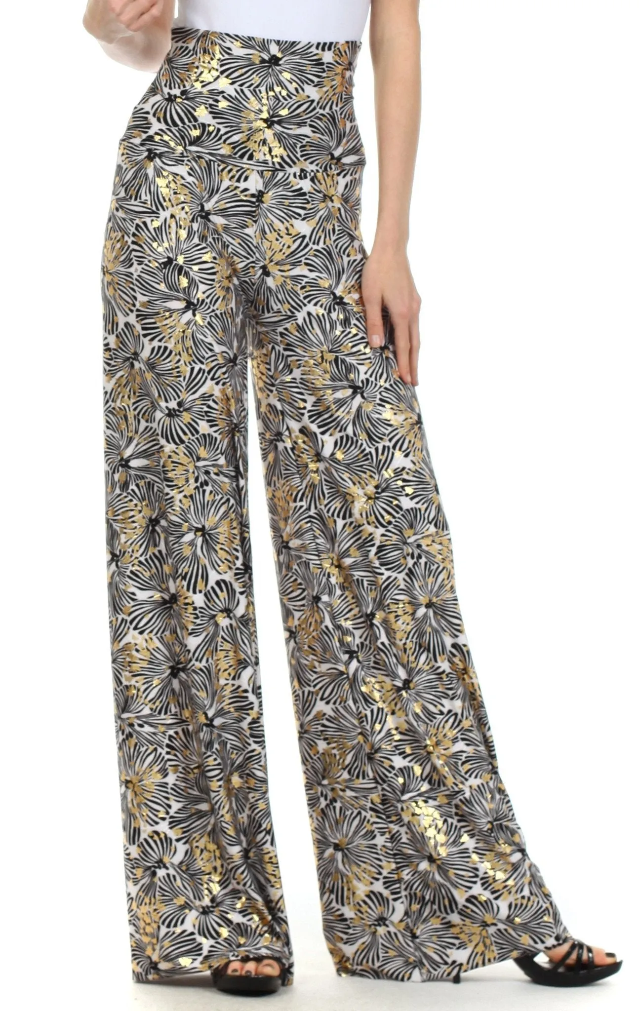 Sakkas Metallic Foil High Waist Wide Leg Palazzo Pant