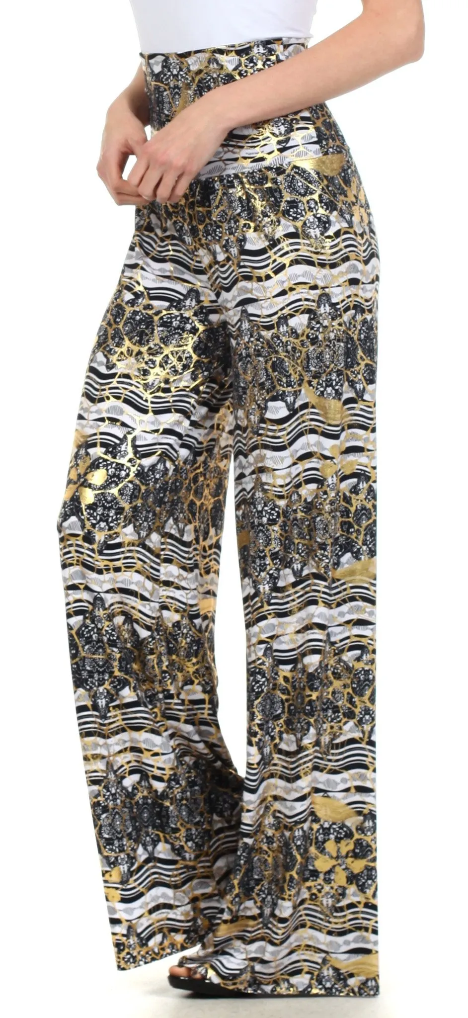 Sakkas Metallic Foil High Waist Wide Leg Palazzo Pant