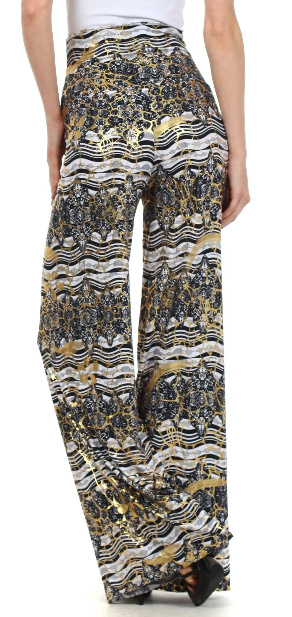 Sakkas Metallic Foil High Waist Wide Leg Palazzo Pant