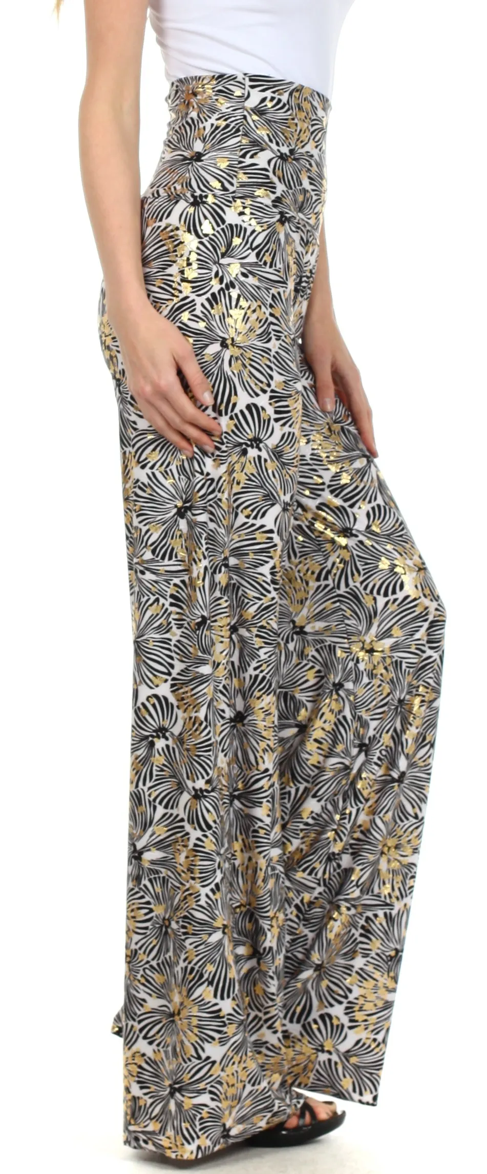 Sakkas Metallic Foil High Waist Wide Leg Palazzo Pant