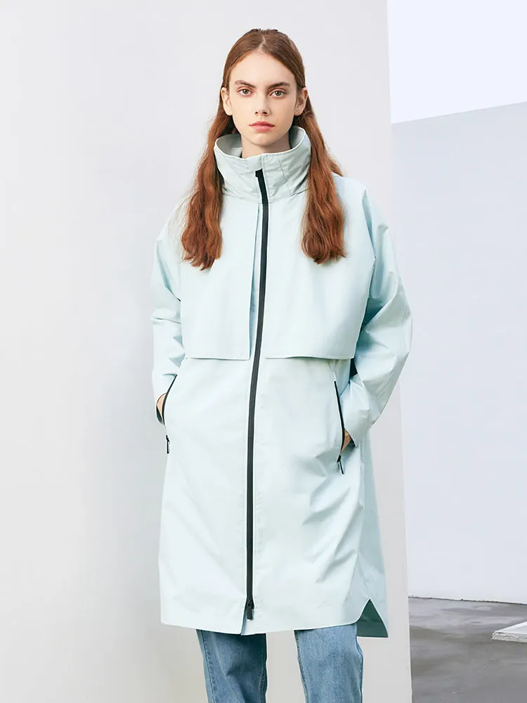 Sea Blue Slim Hooded Trench Coat