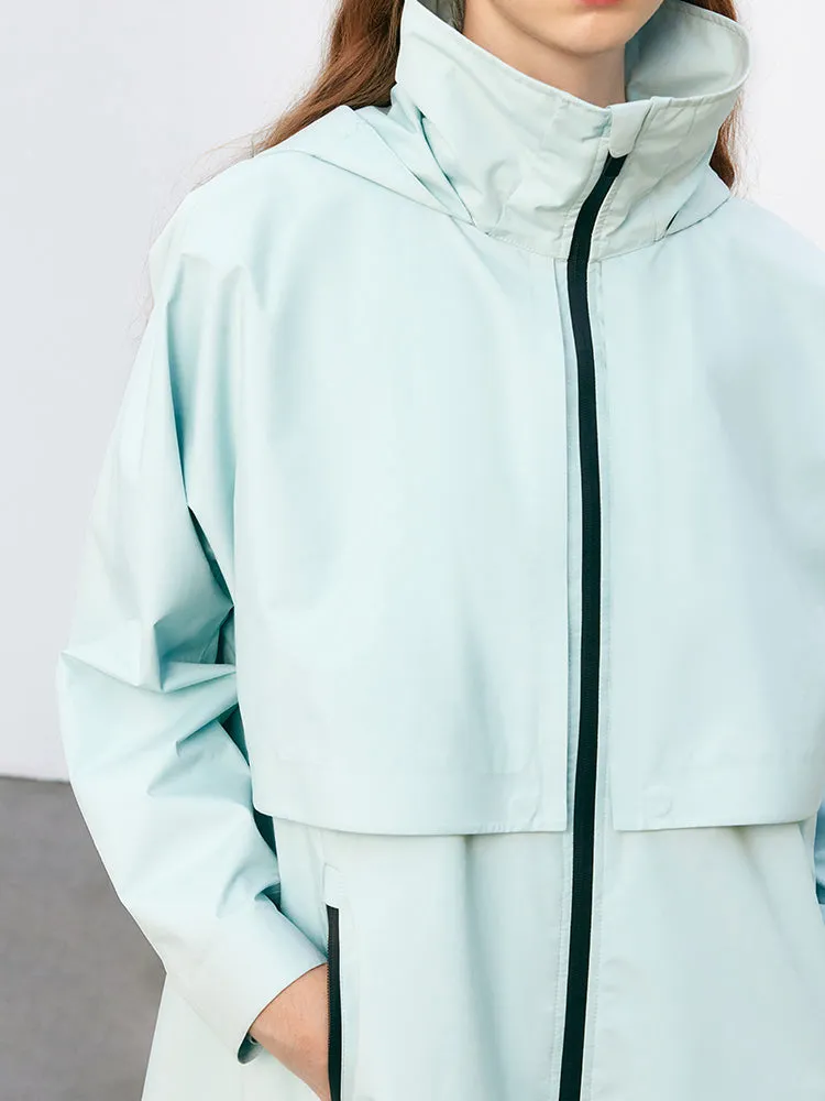 Sea Blue Slim Hooded Trench Coat