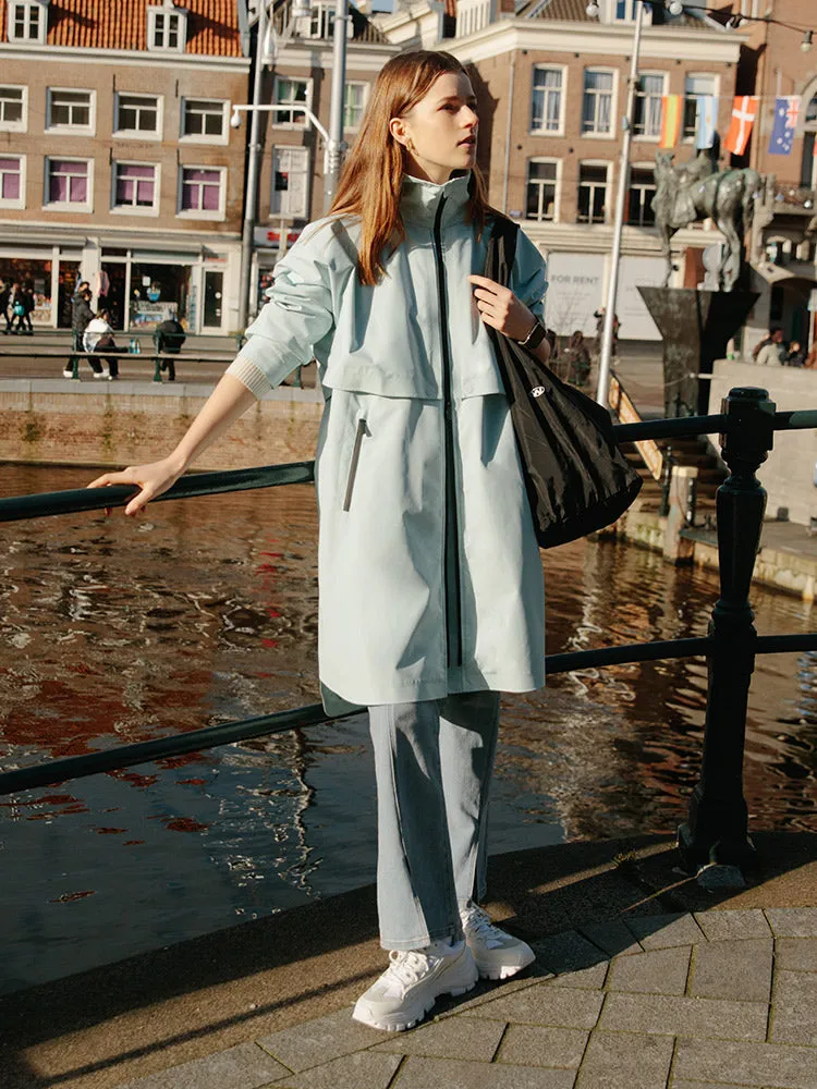 Sea Blue Slim Hooded Trench Coat