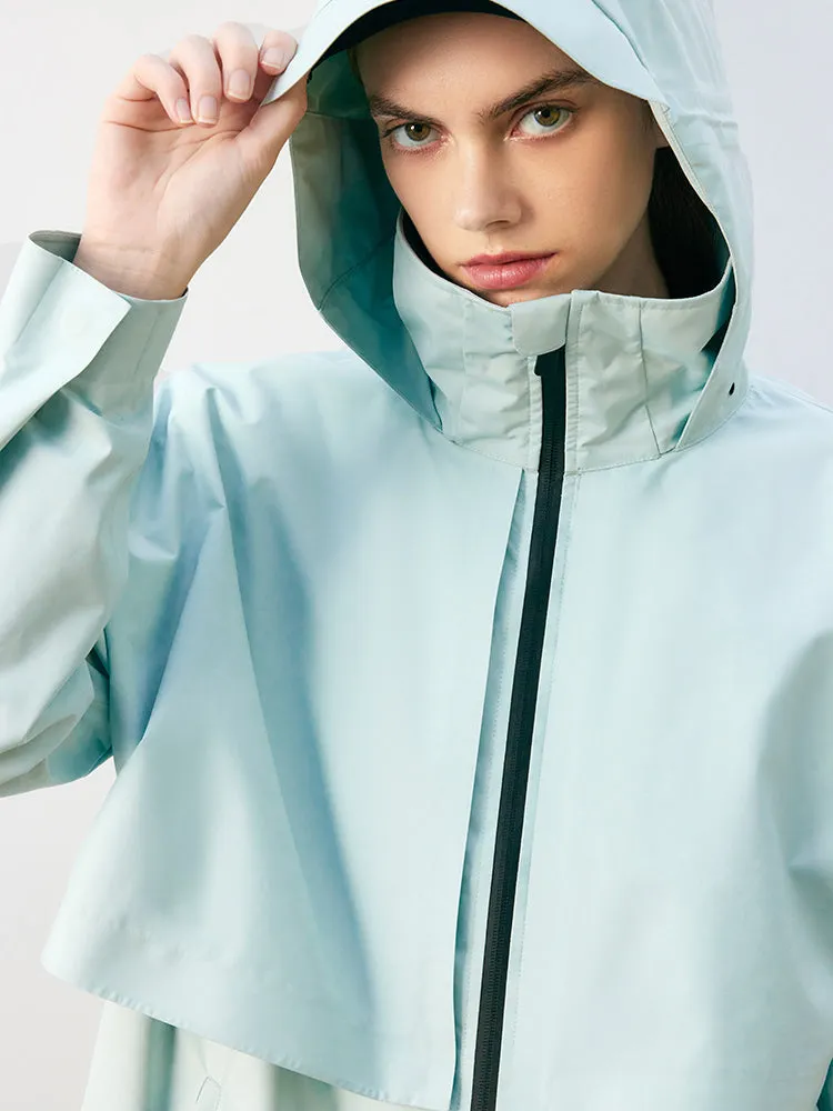 Sea Blue Slim Hooded Trench Coat