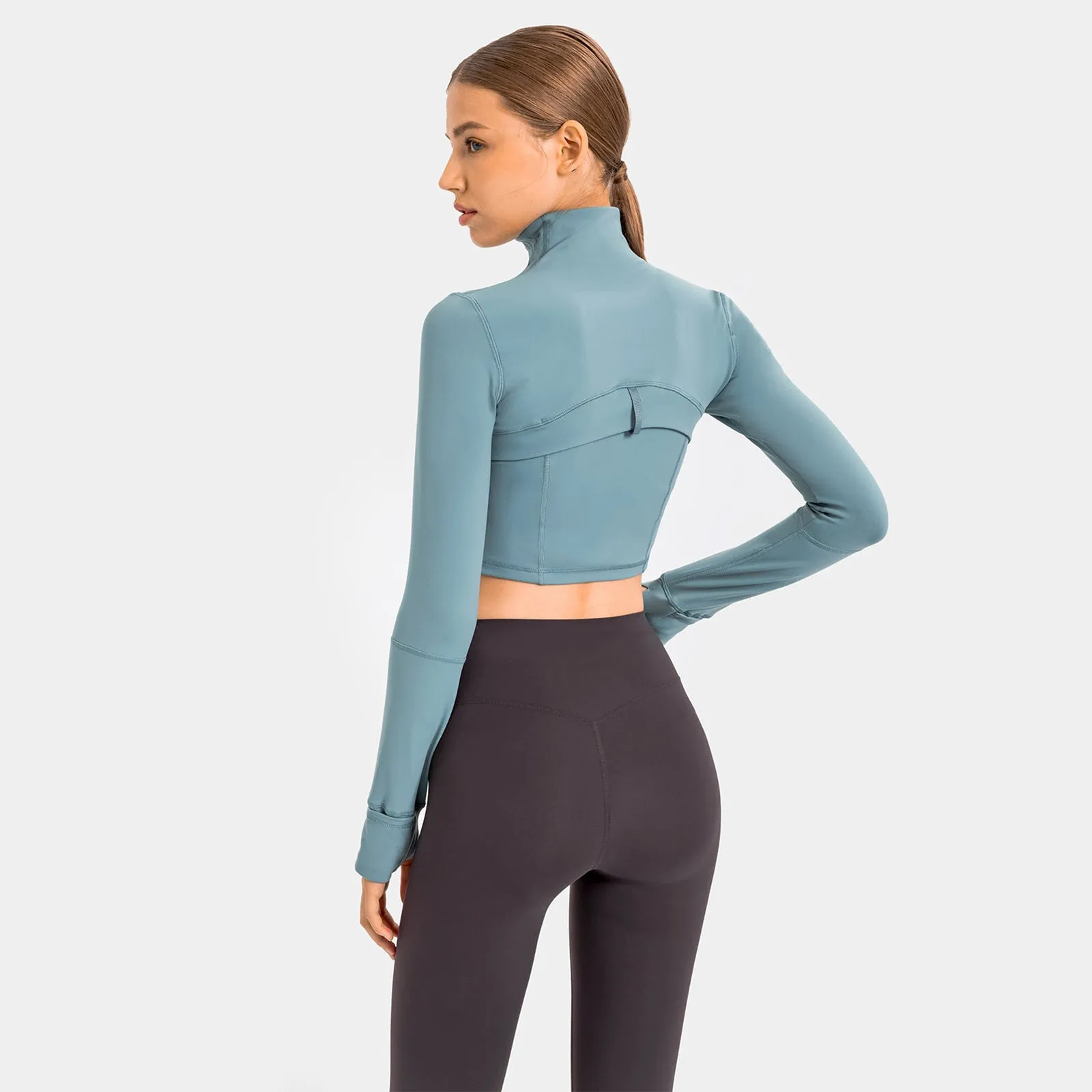 Seamless Flow Zip-Up Front Cropped Sports Top