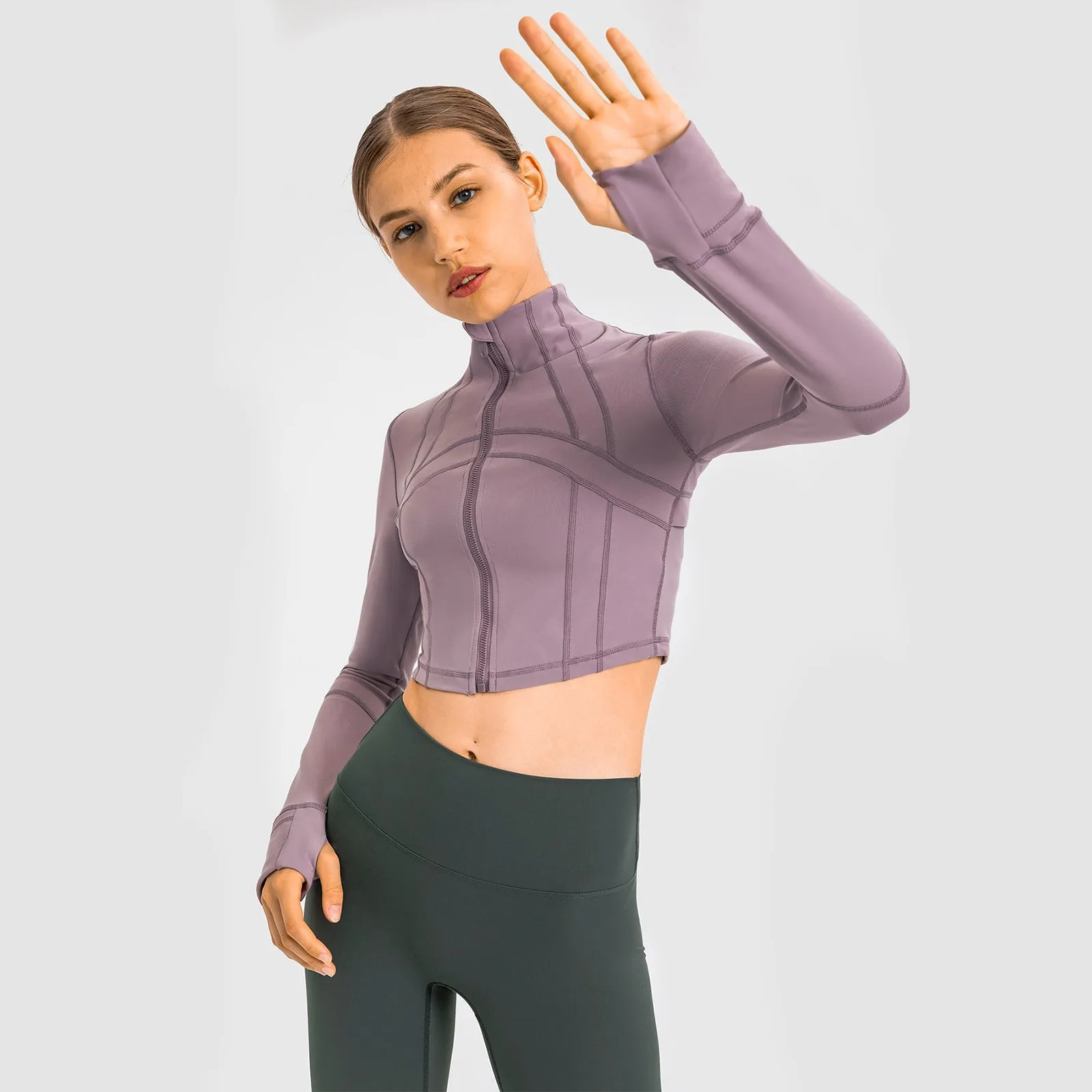 Seamless Flow Zip-Up Front Cropped Sports Top