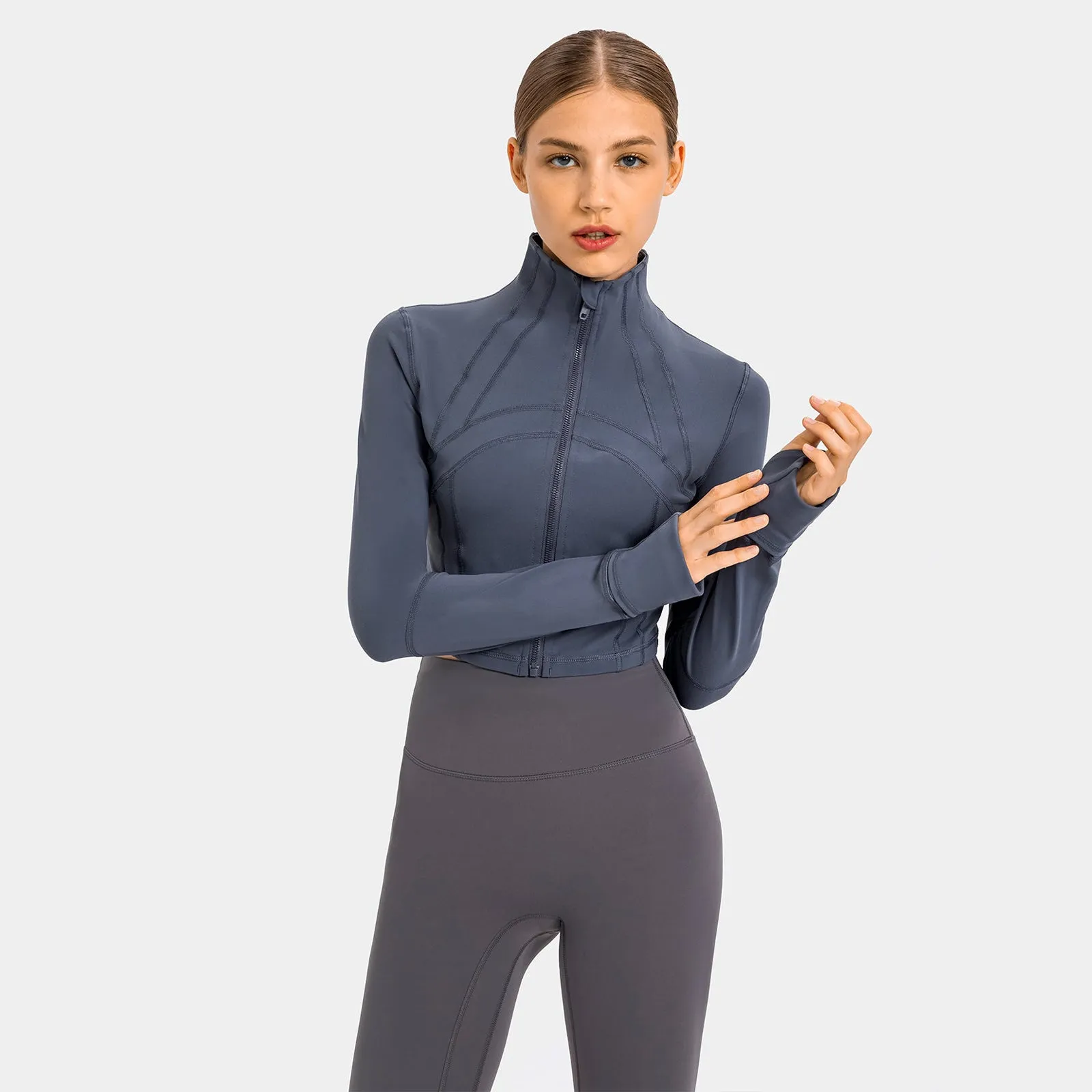 Seamless Flow Zip-Up Front Cropped Sports Top