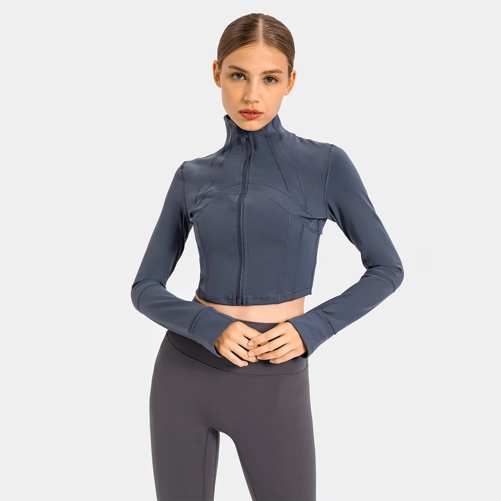 Seamless Flow Zip-Up Front Cropped Sports Top