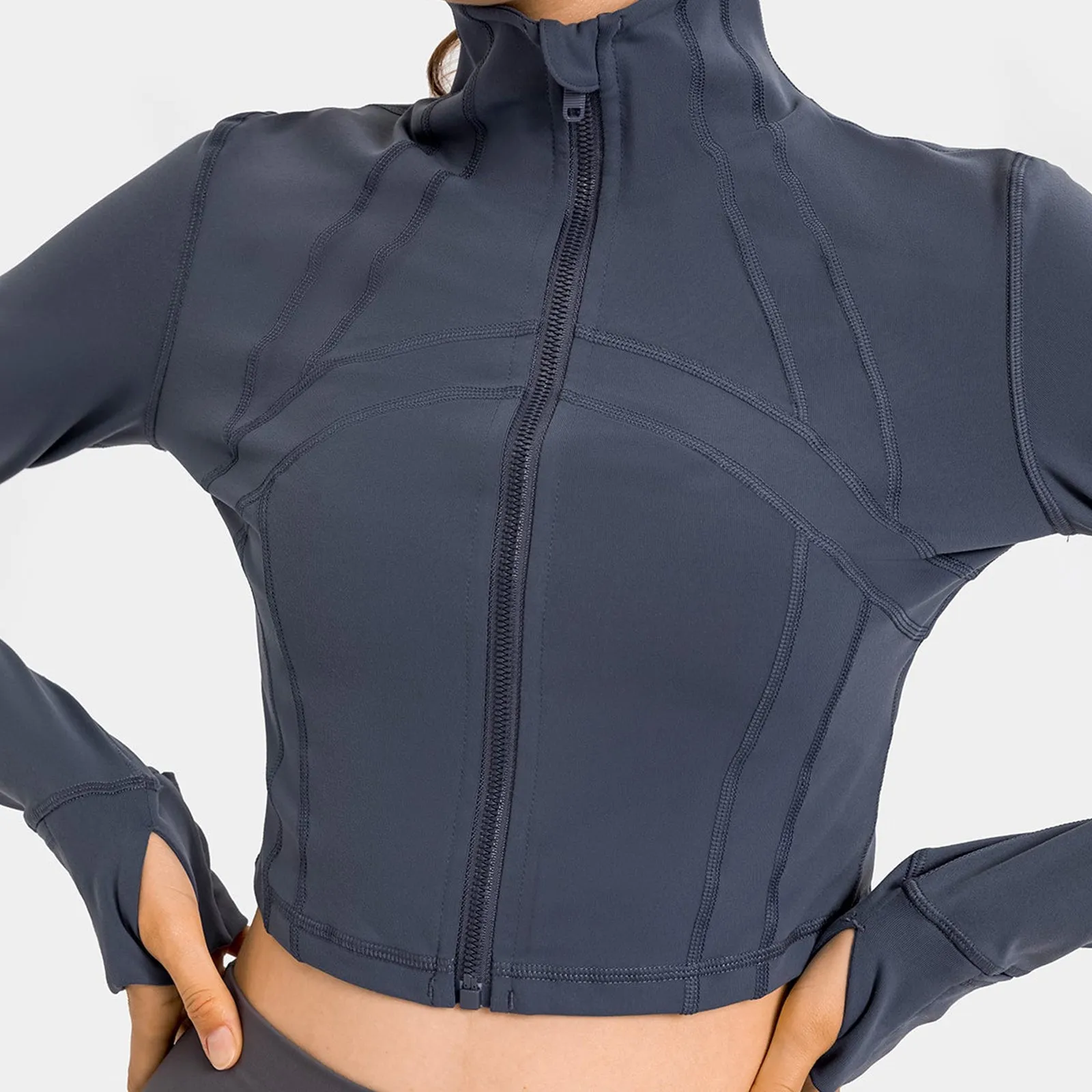 Seamless Flow Zip-Up Front Cropped Sports Top