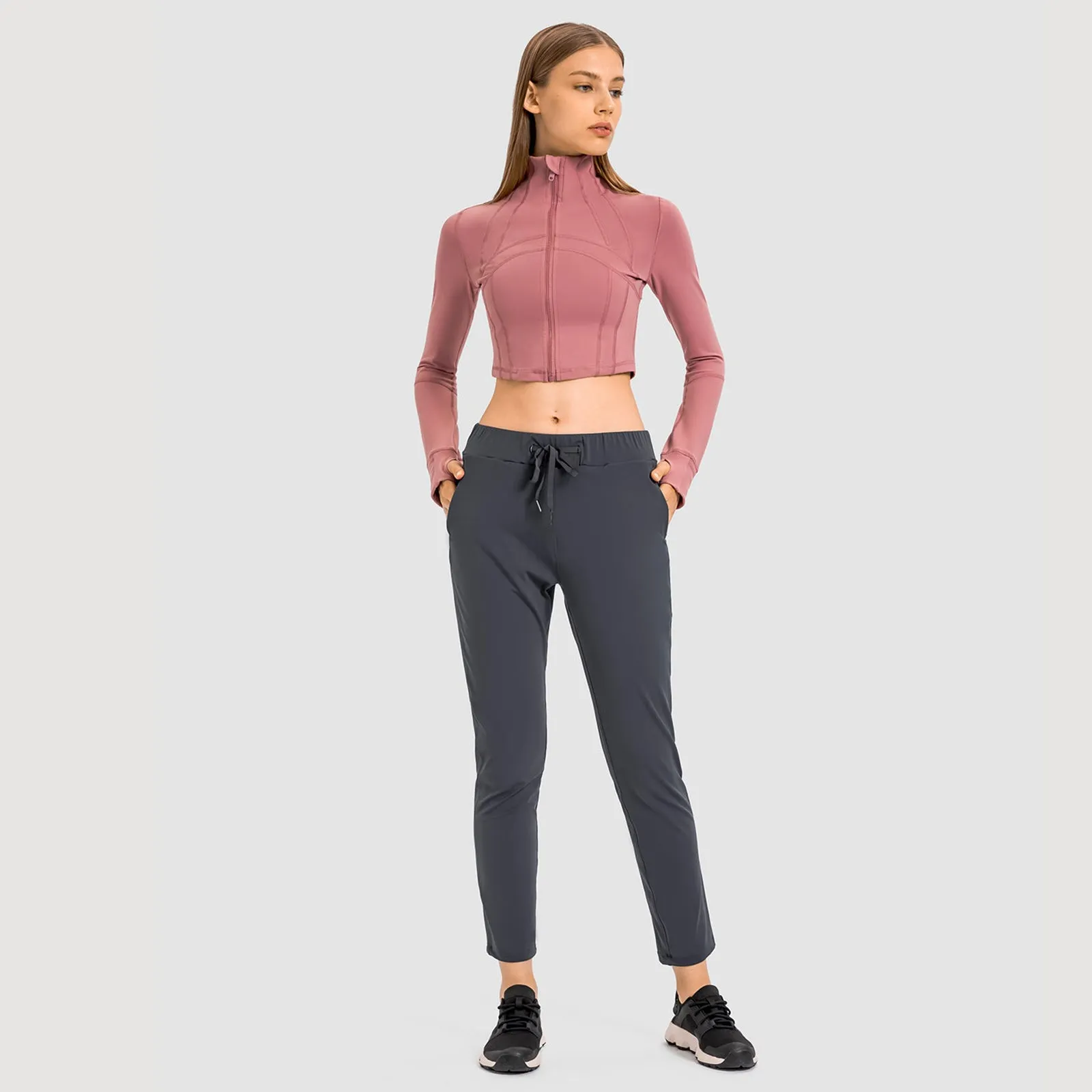 Seamless Flow Zip-Up Front Cropped Sports Top